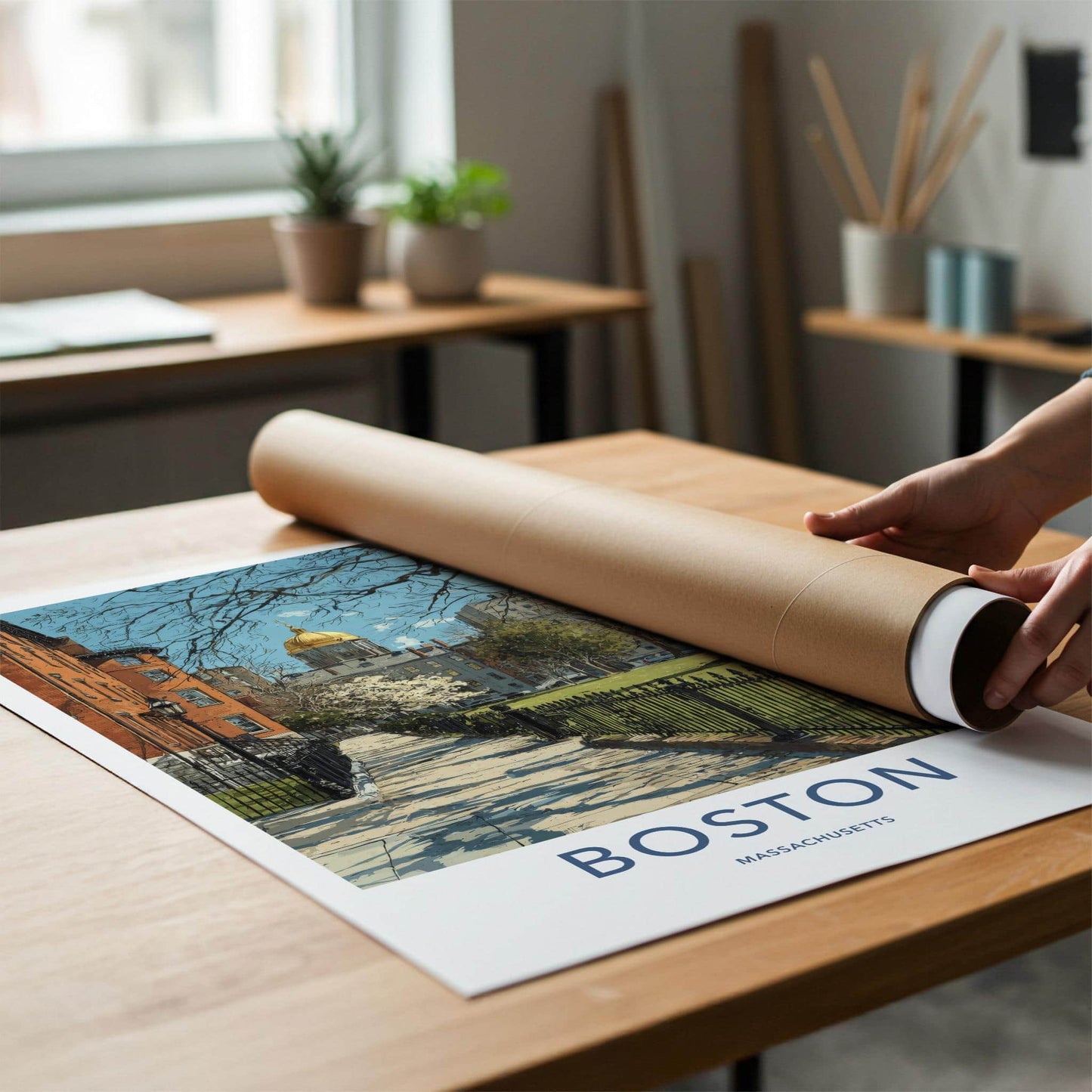 Boston Poster - Massachusetts Travel Art - Historic park view Wall Decor
