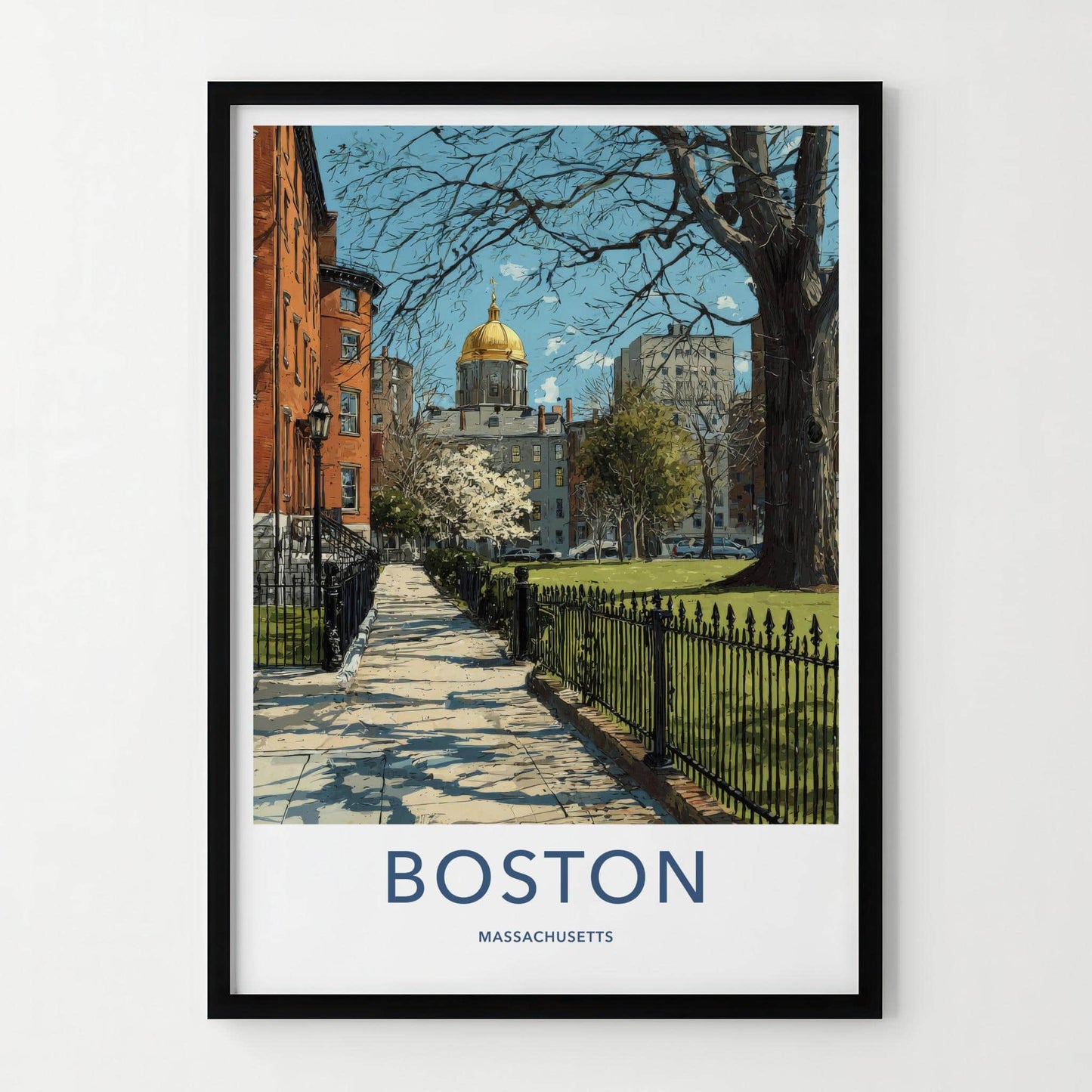 Boston Poster - Massachusetts Travel Art - Historic park view Wall Decor