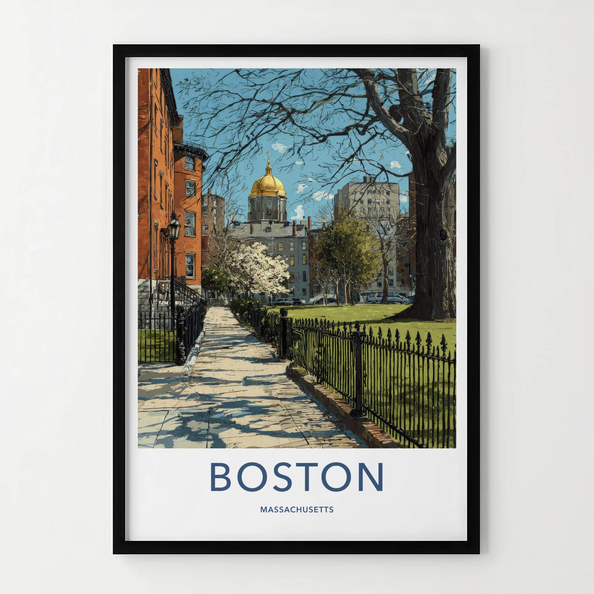 Boston Poster - Massachusetts Travel Art - Historic park view Wall Decor