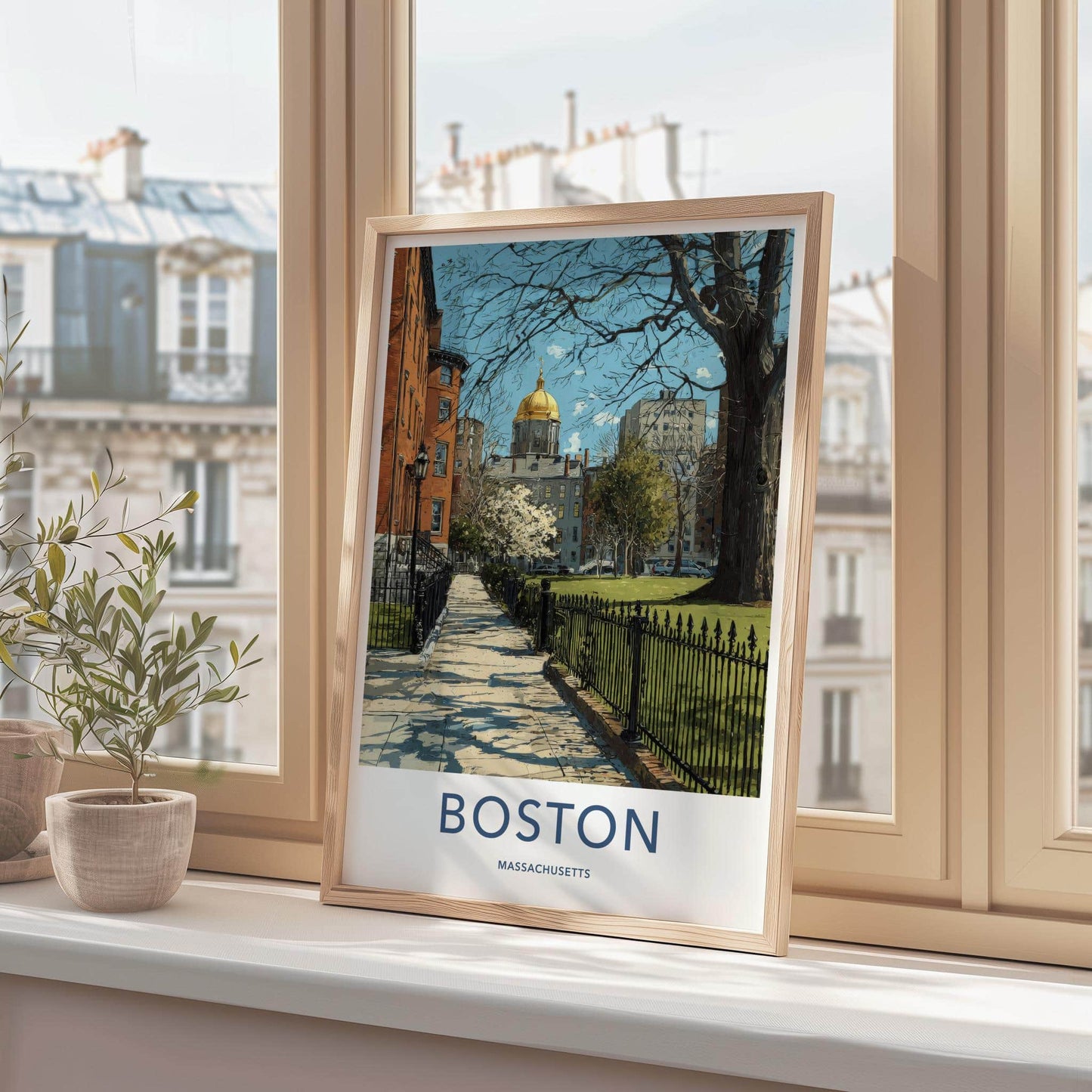 Boston Poster - Massachusetts Travel Art - Historic park view Wall Decor