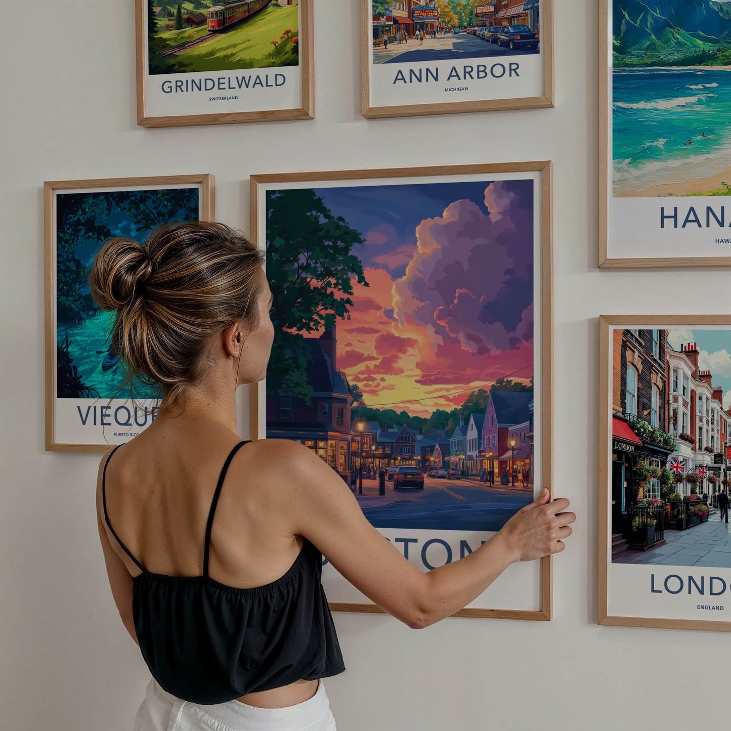 Boston Poster - Massachusetts Travel Art - Vibrant Sunset Street Home Decor