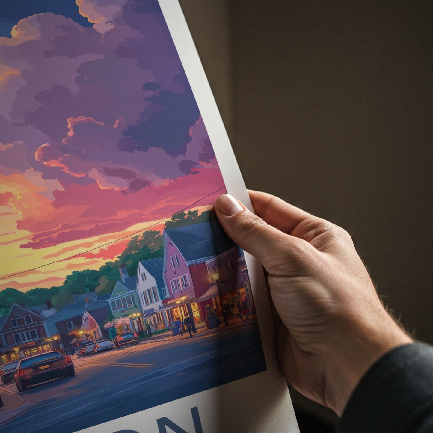 Boston Poster - Massachusetts Travel Art - Vibrant Sunset Street Home Decor