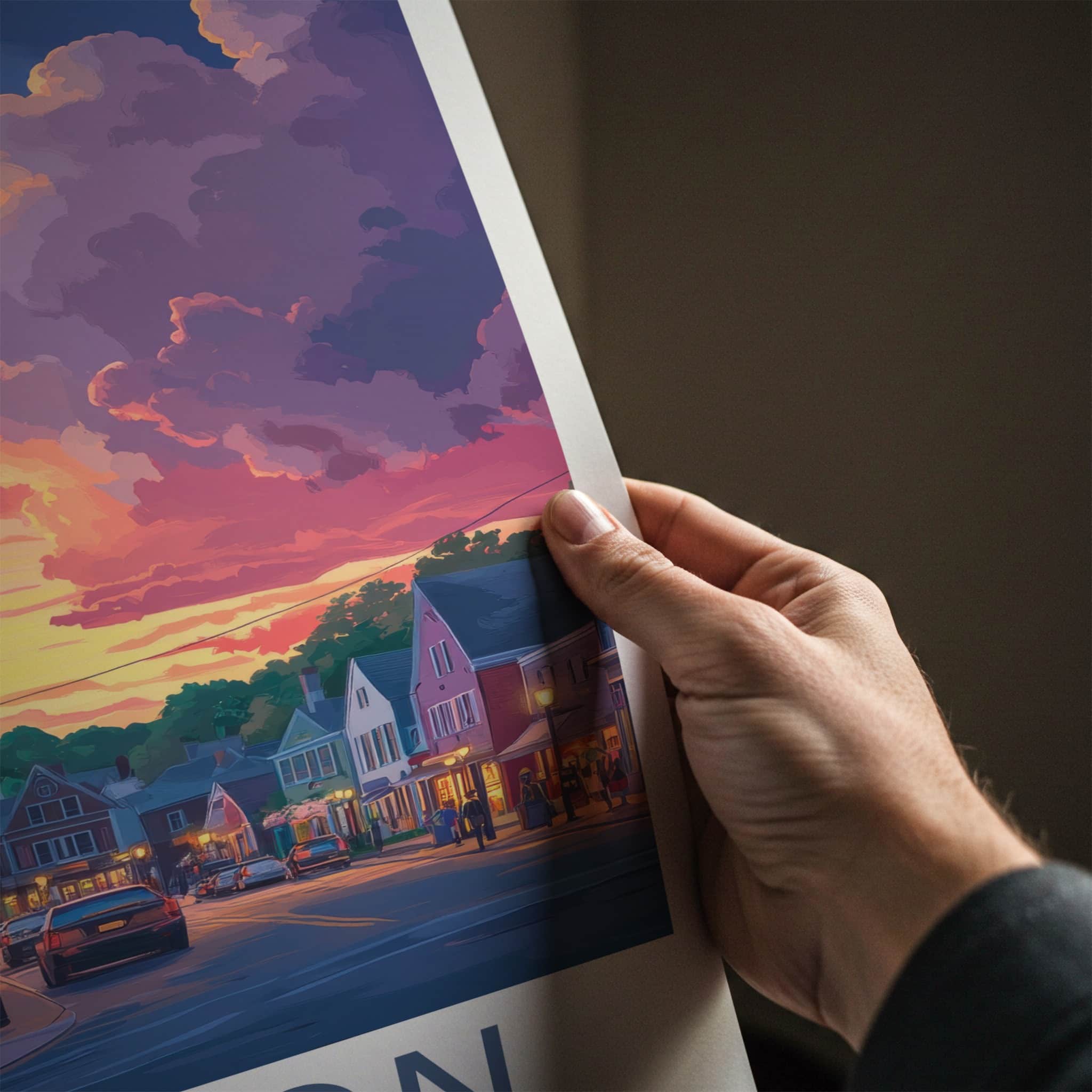 Boston Poster - Massachusetts Travel Art - Vibrant Sunset Street Home Decor