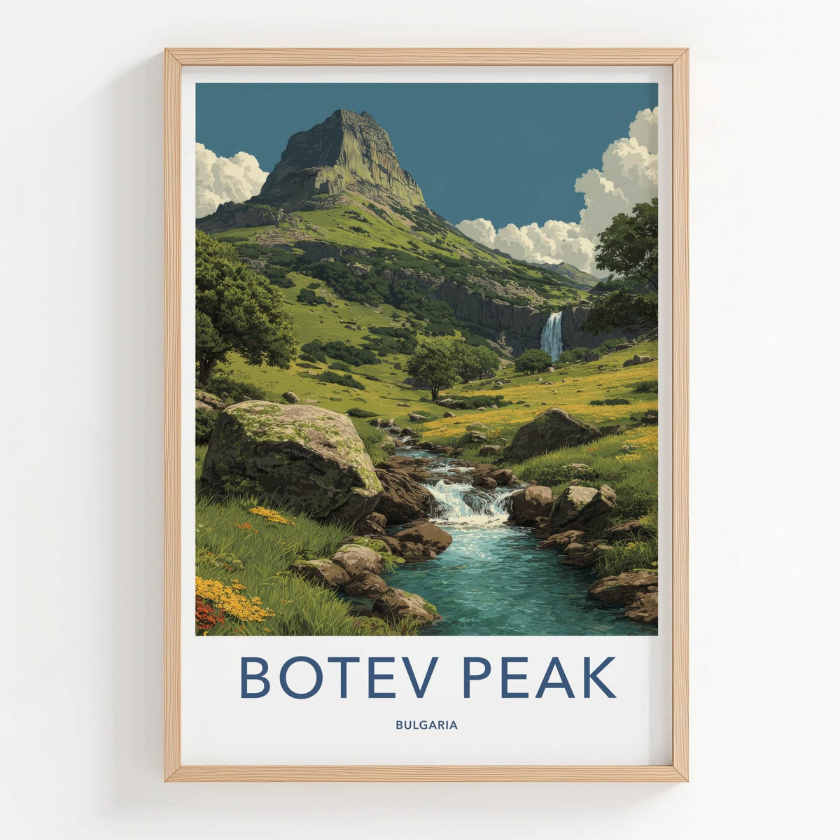 Botev Peak Poster - Bulgaria Hillside River Waterfall