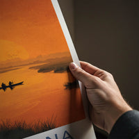 Botswana Poster - Africa Travel Art - Canoe Sunset River Home Decor