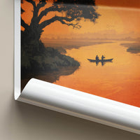 Botswana Poster - Africa Travel Art - Canoe Sunset River Home Decor