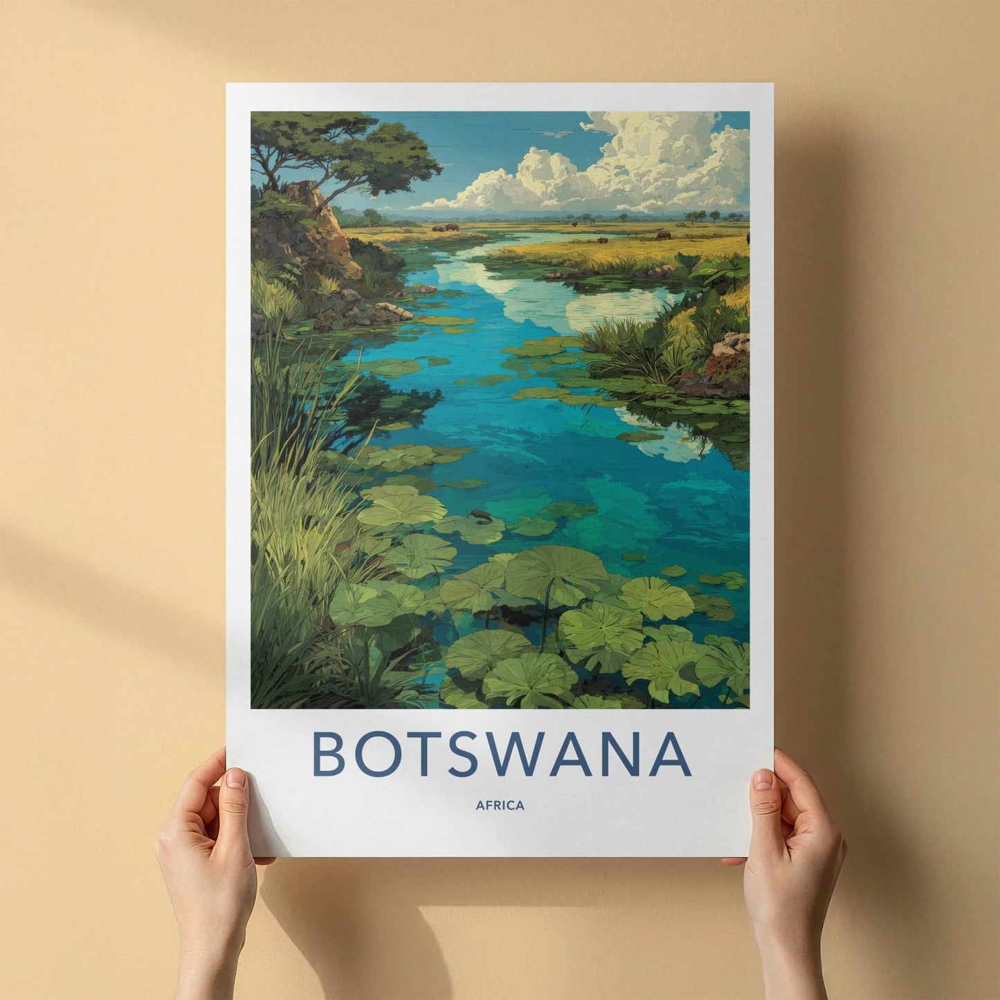 Botswana Poster - Africa Travel Art - Okavango Delta River Home Decor