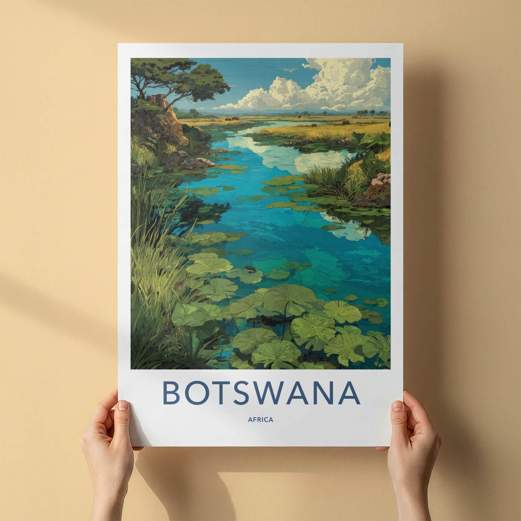 Botswana Poster - Africa Travel Art - Okavango Delta River Home Decor
