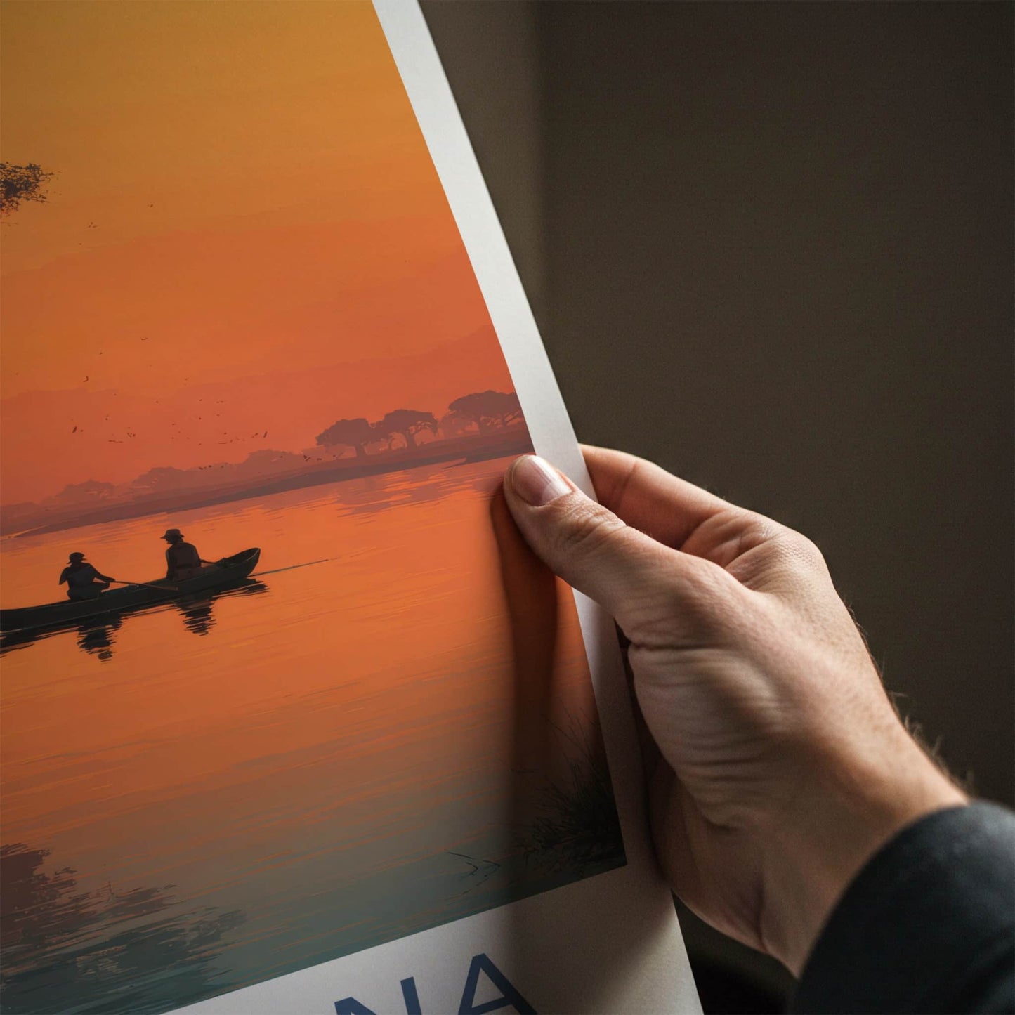 Botswana Poster - Africa Travel Art - Sunset River Canoe Gallery Art