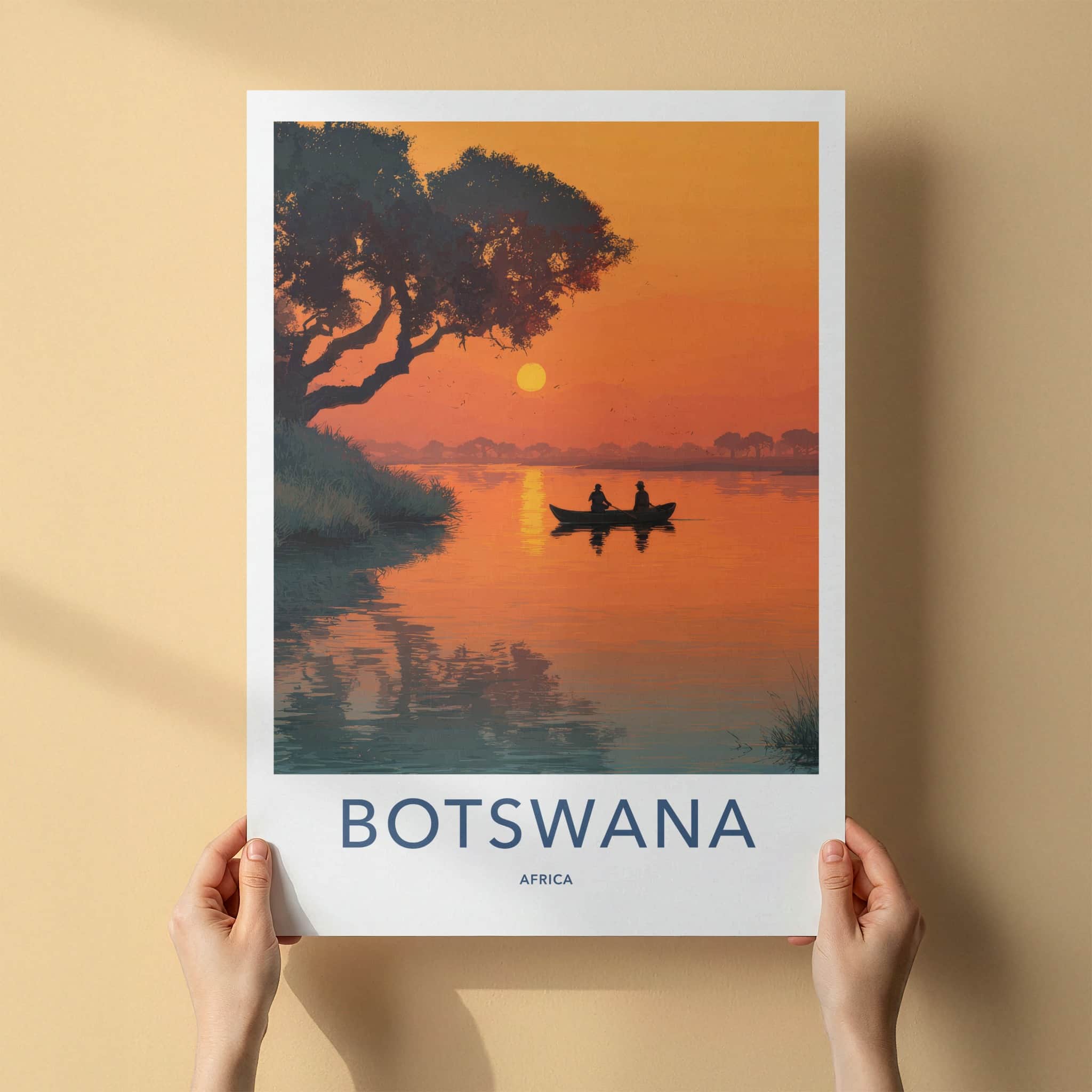 Botswana Poster - Africa Travel Art - Sunset River Canoe Gallery Art