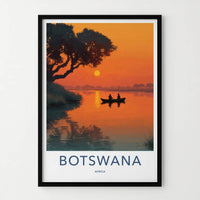 Botswana Poster - Africa Travel Art - Sunset River Canoe Gallery Art