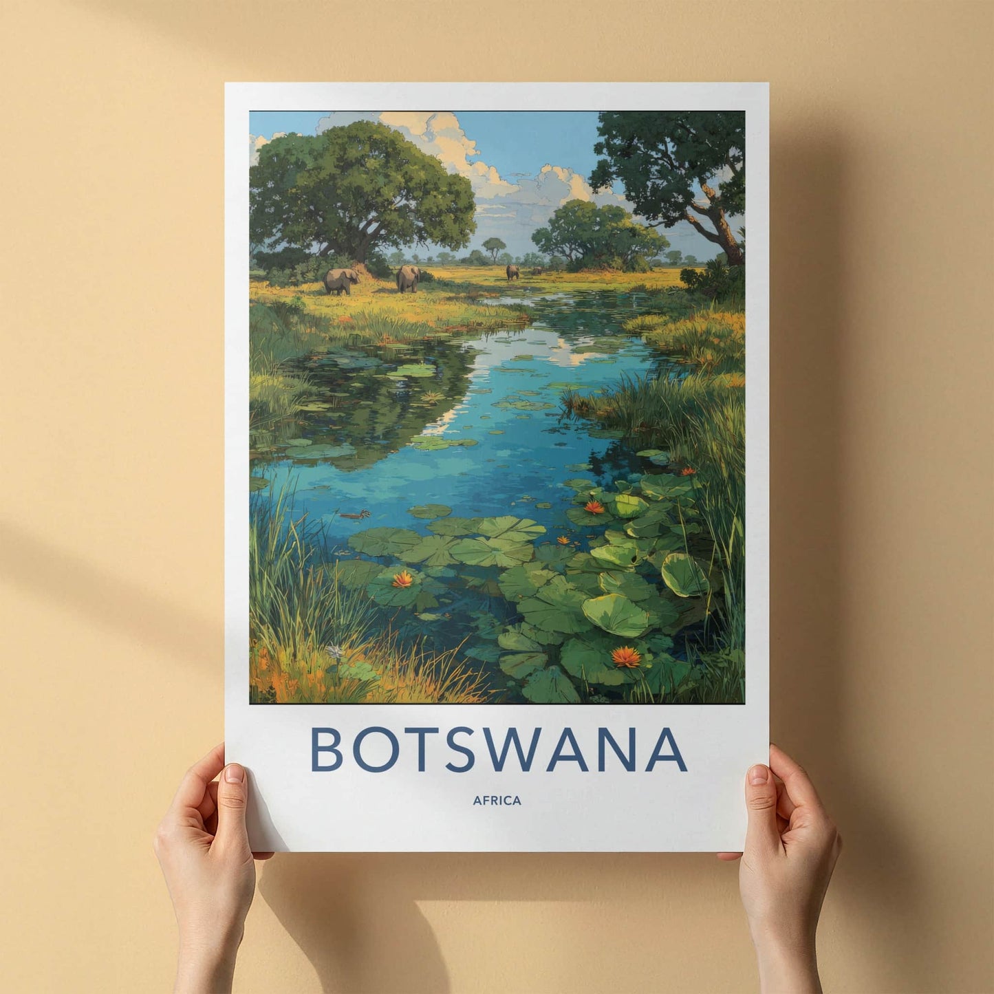 Botswana Poster - Botswana Travel Print - African Elephants Home Decor