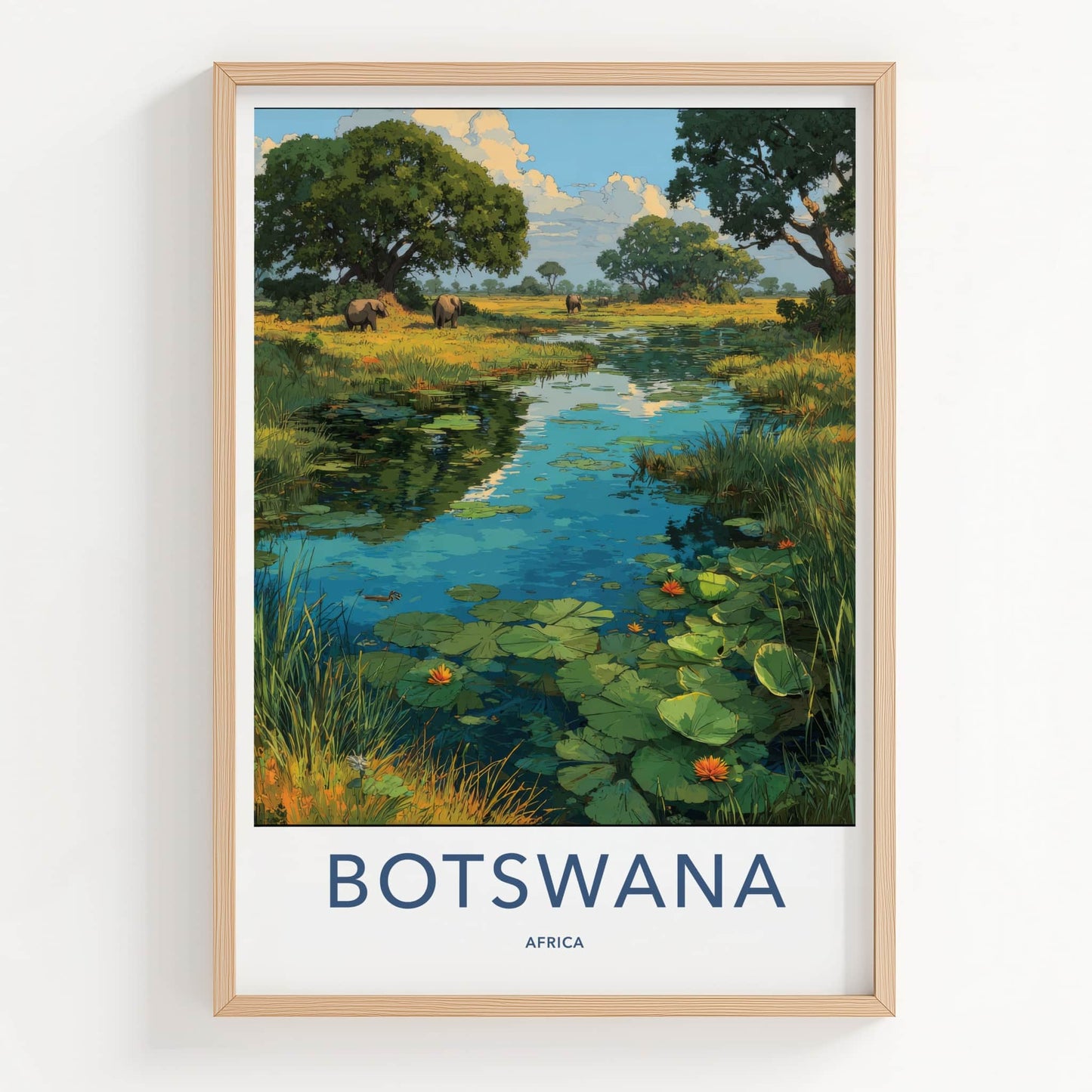 Botswana Poster - Botswana Travel Print - African Elephants Home Decor