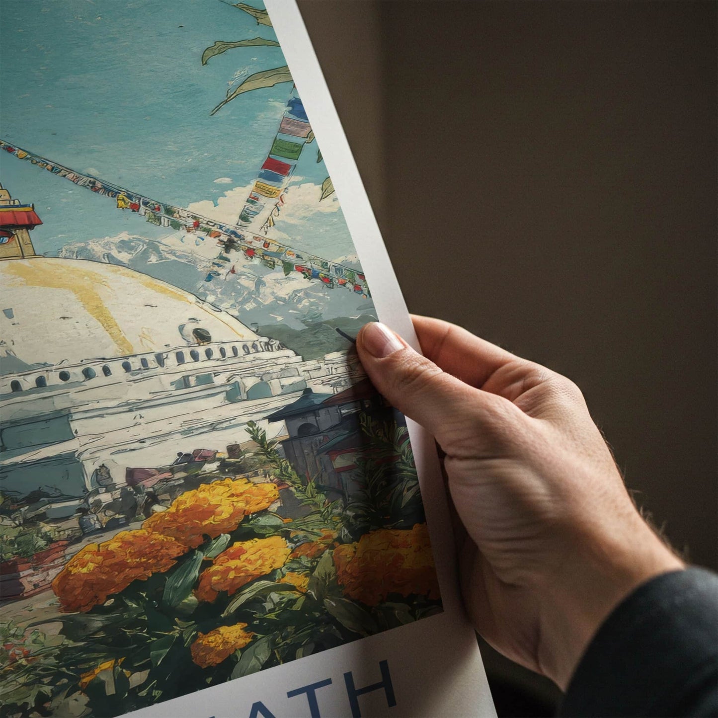 Boudhanath Poster - Nepal Framed Art - Buddhist Stupa Marigold Home Decor