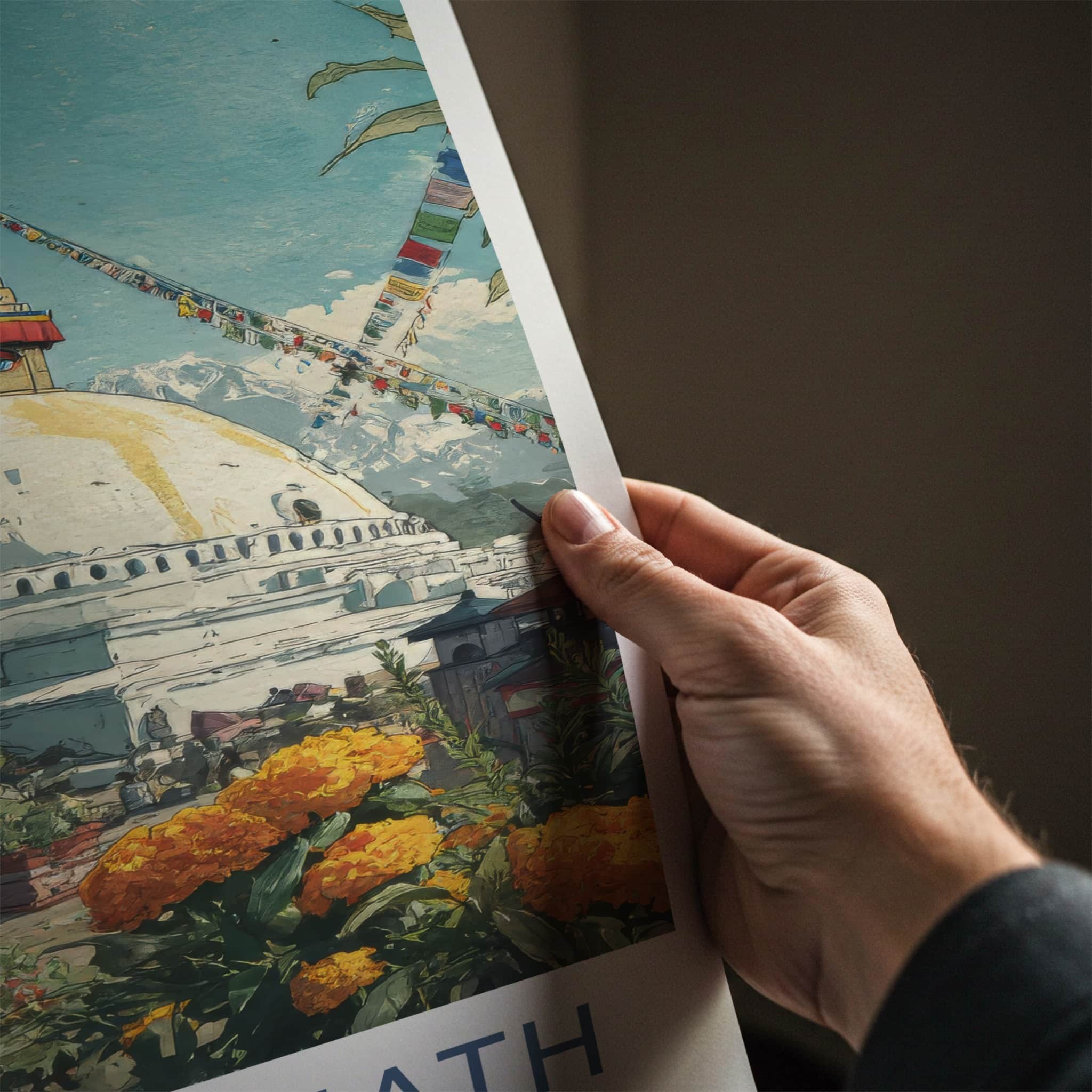 Boudhanath Poster - Nepal Framed Art - Buddhist Stupa Marigold Home Decor
