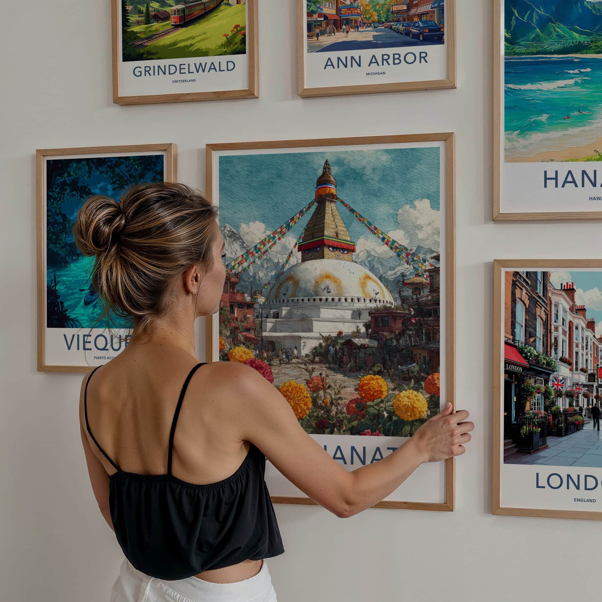 Boudhanath Poster - Nepal Framed Art - Prayer Flags Stupa Home Art