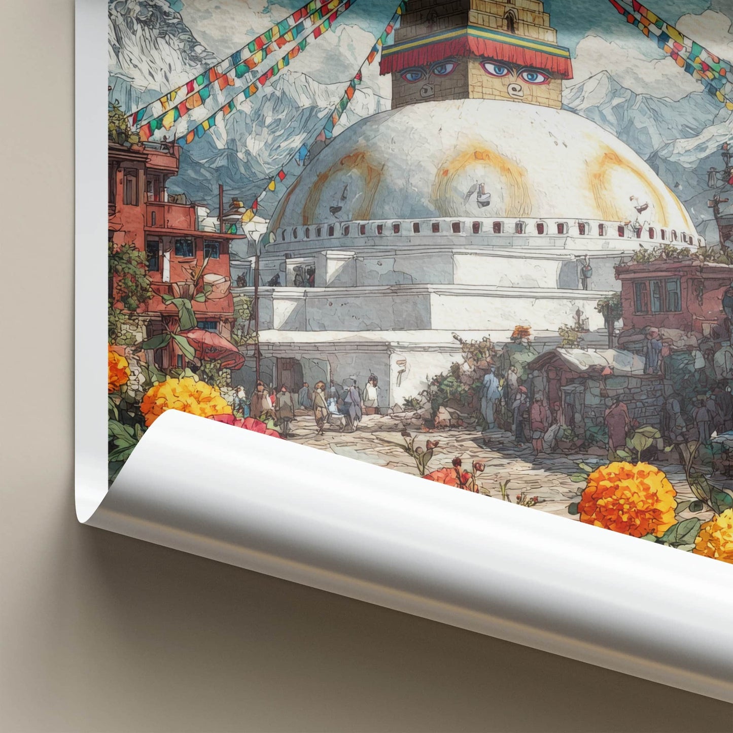 Boudhanath Poster - Nepal Framed Art - Prayer Flags Stupa Home Art