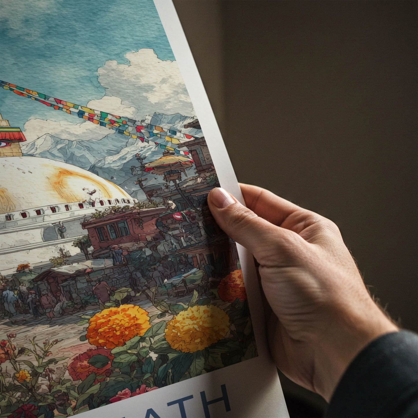 Boudhanath Poster - Nepal Framed Art - Prayer Flags Stupa Home Art