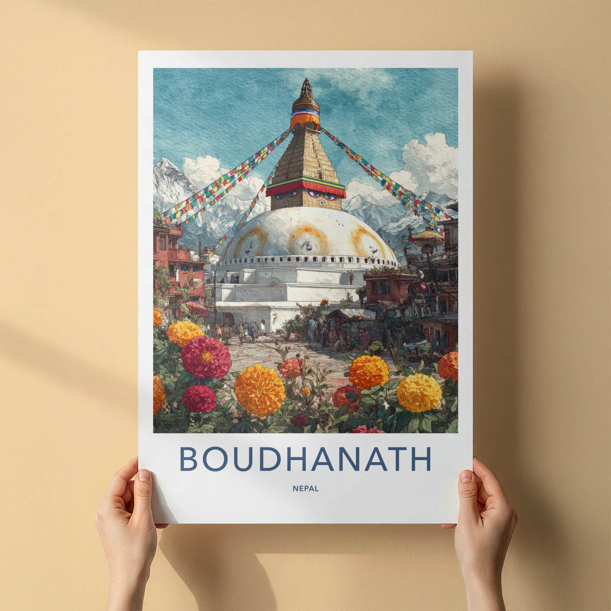 Boudhanath Poster - Nepal Framed Art - Prayer Flags Stupa Home Art