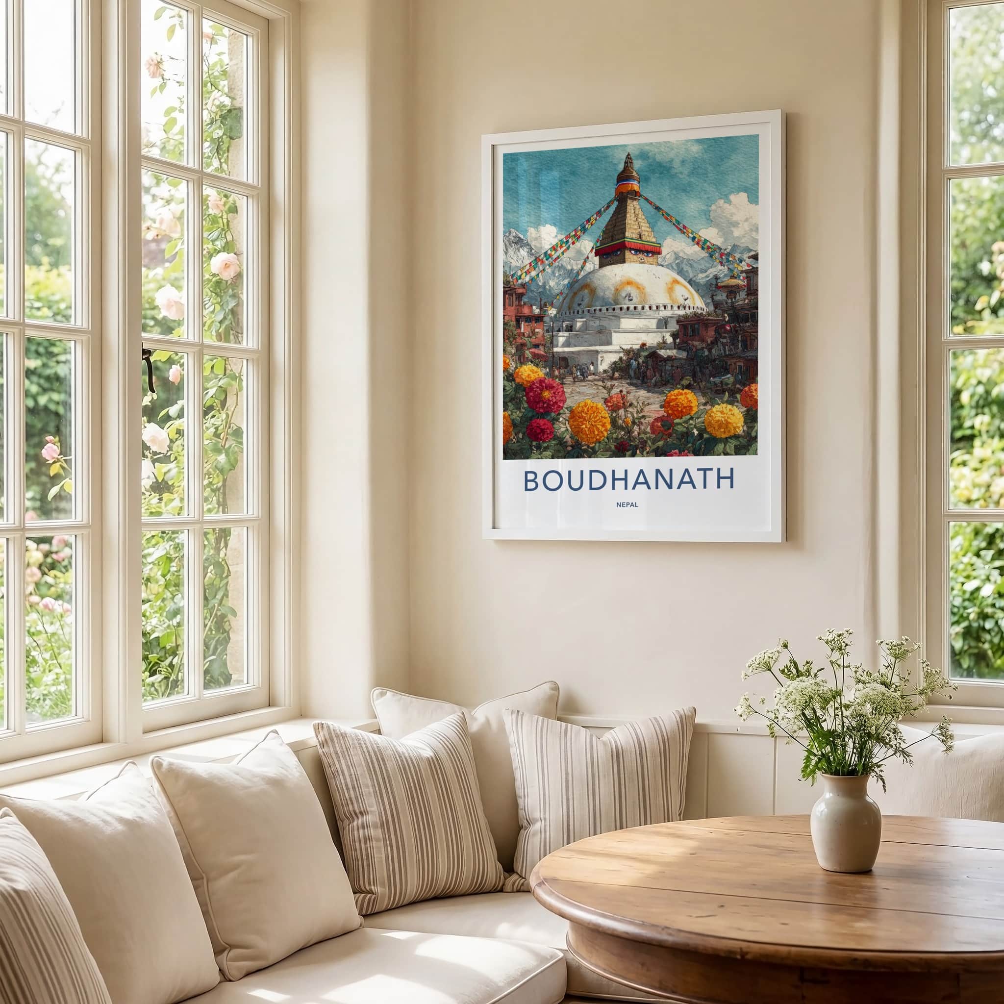 Boudhanath Poster - Nepal Framed Art - Prayer Flags Stupa Home Art
