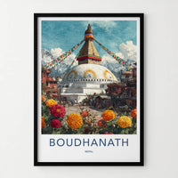 Boudhanath Poster - Nepal Framed Art - Prayer Flags Stupa Home Art
