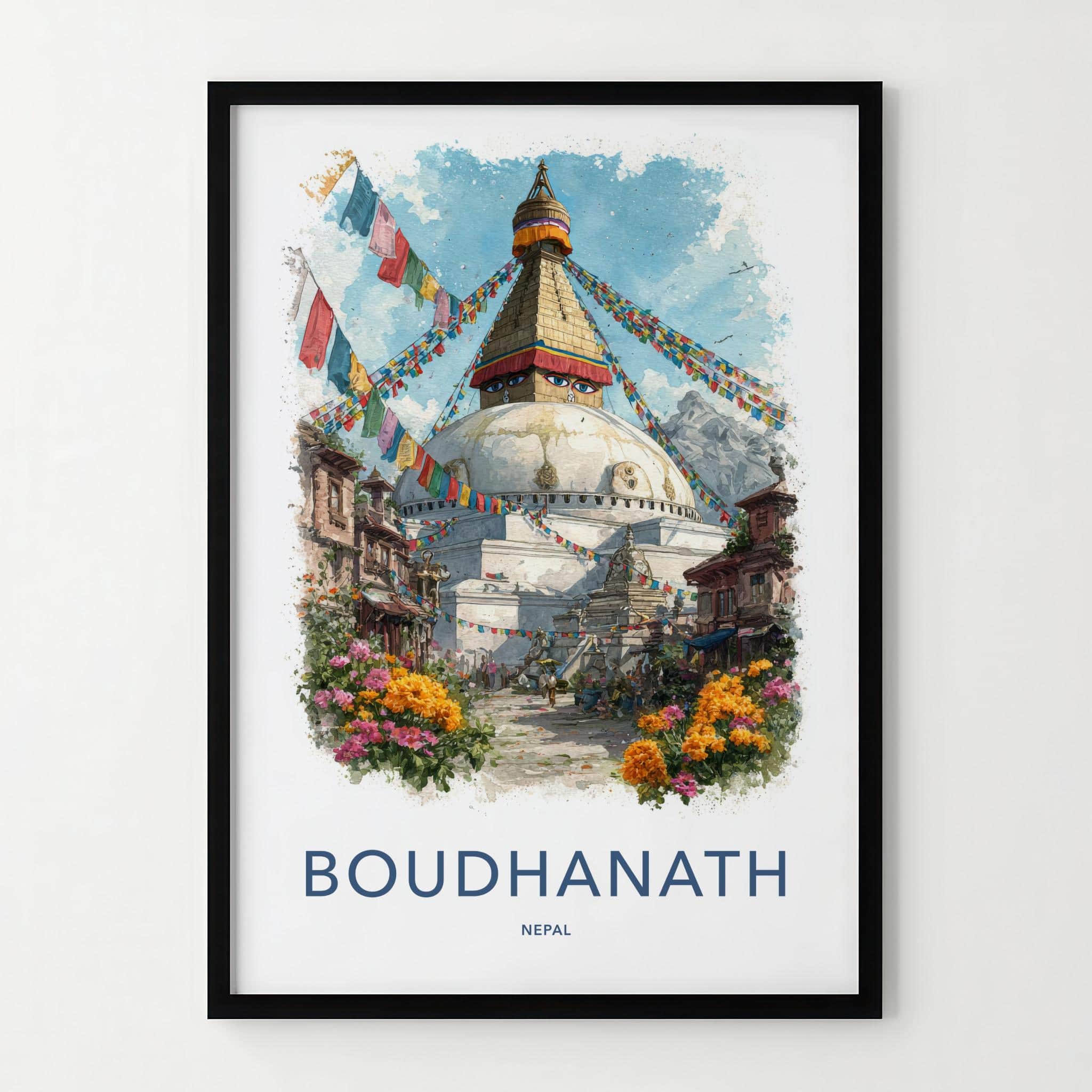 Boudhanath Poster - Nepal Travel Art - Sacred Stupa Flags Home Decor