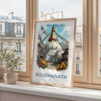 Boudhanath Poster - Nepal Travel Art - Sacred Stupa Flags Home Decor