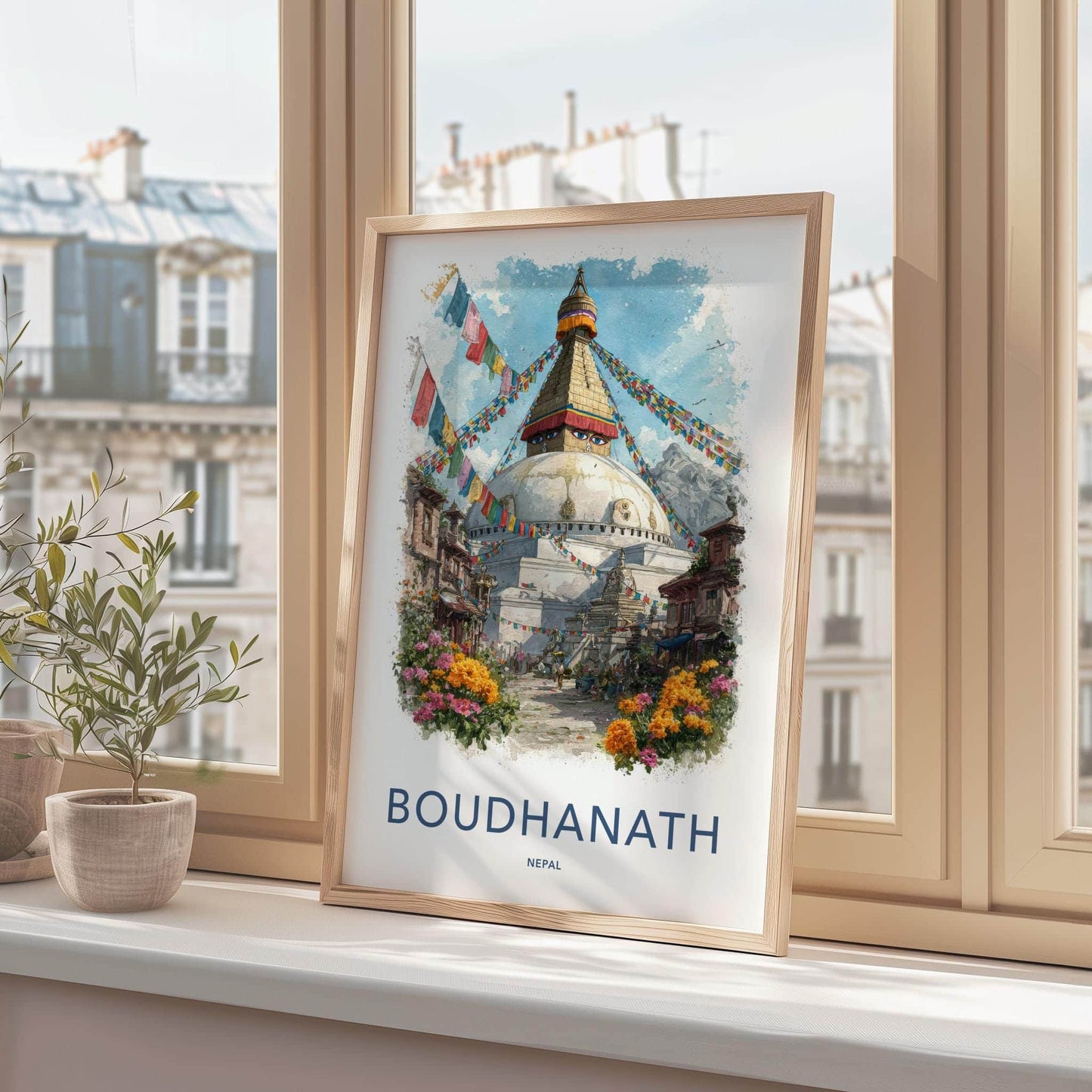 Boudhanath Poster - Nepal Travel Art - Sacred Stupa Flags Home Decor
