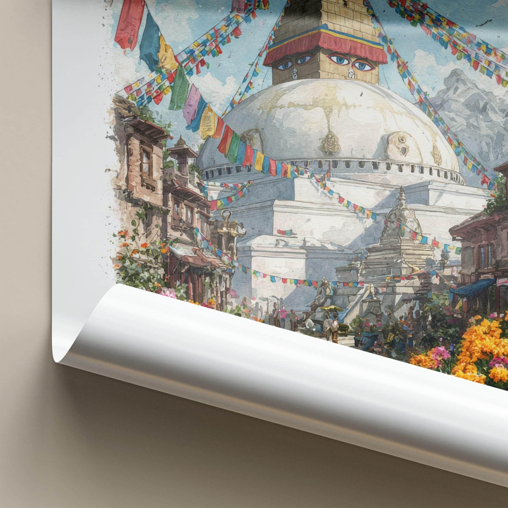 Boudhanath Poster - Nepal Travel Art - Sacred Stupa Flags Home Decor