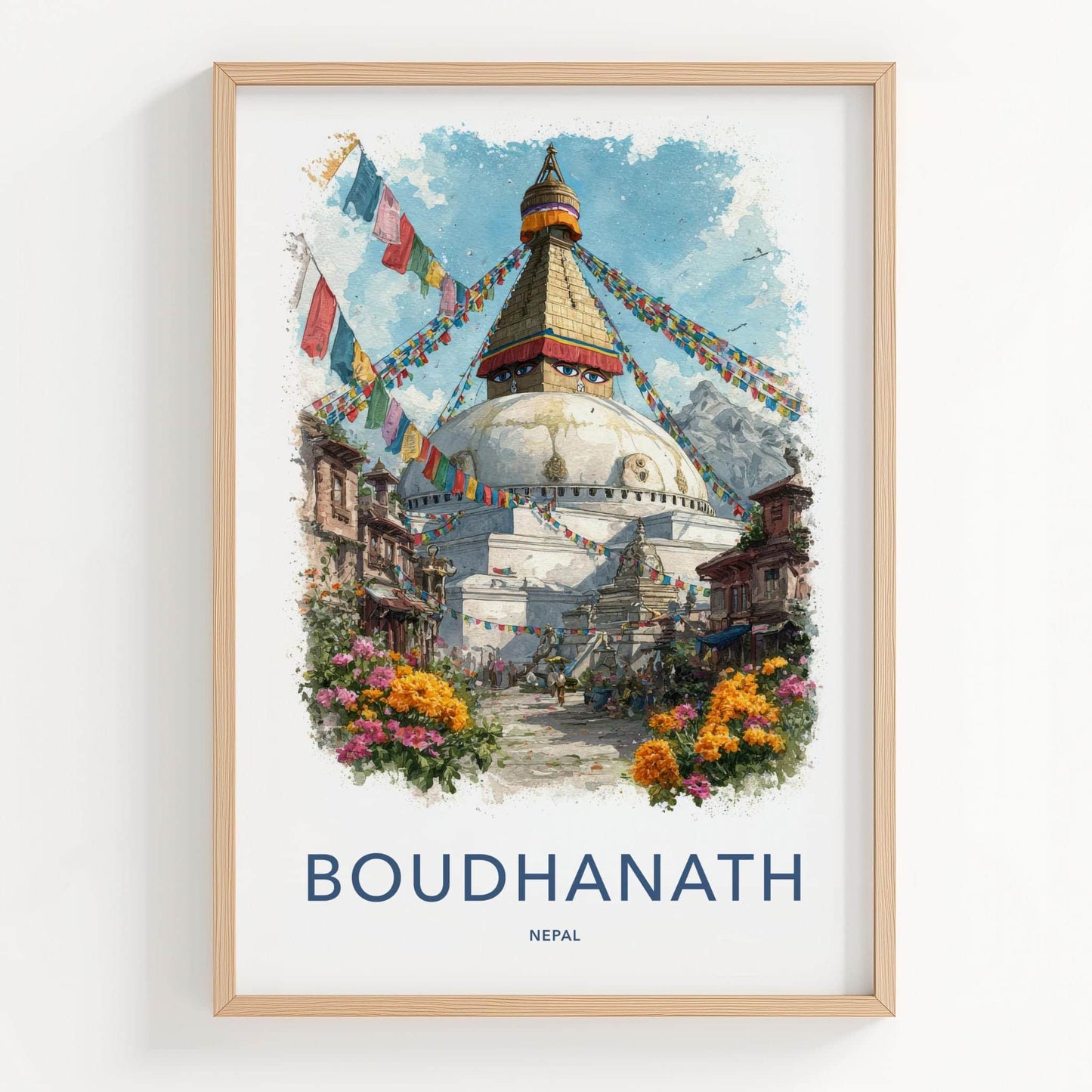Boudhanath Poster - Nepal Travel Art - Sacred Stupa Flags Home Decor