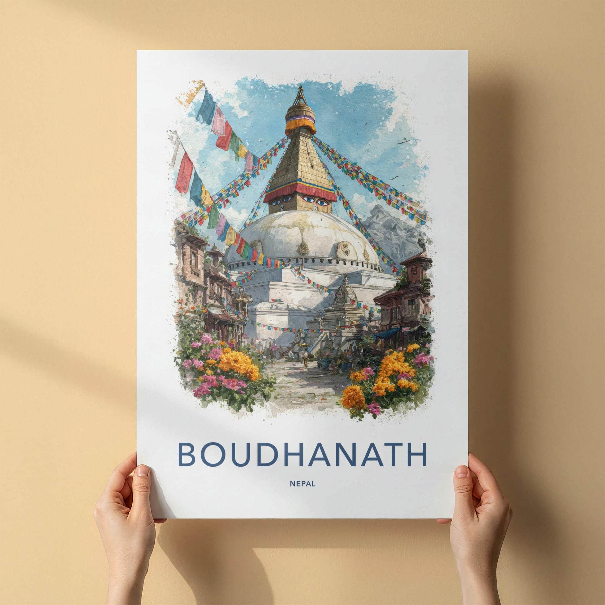 Boudhanath Poster - Nepal Travel Art - Sacred Stupa Flags Home Decor