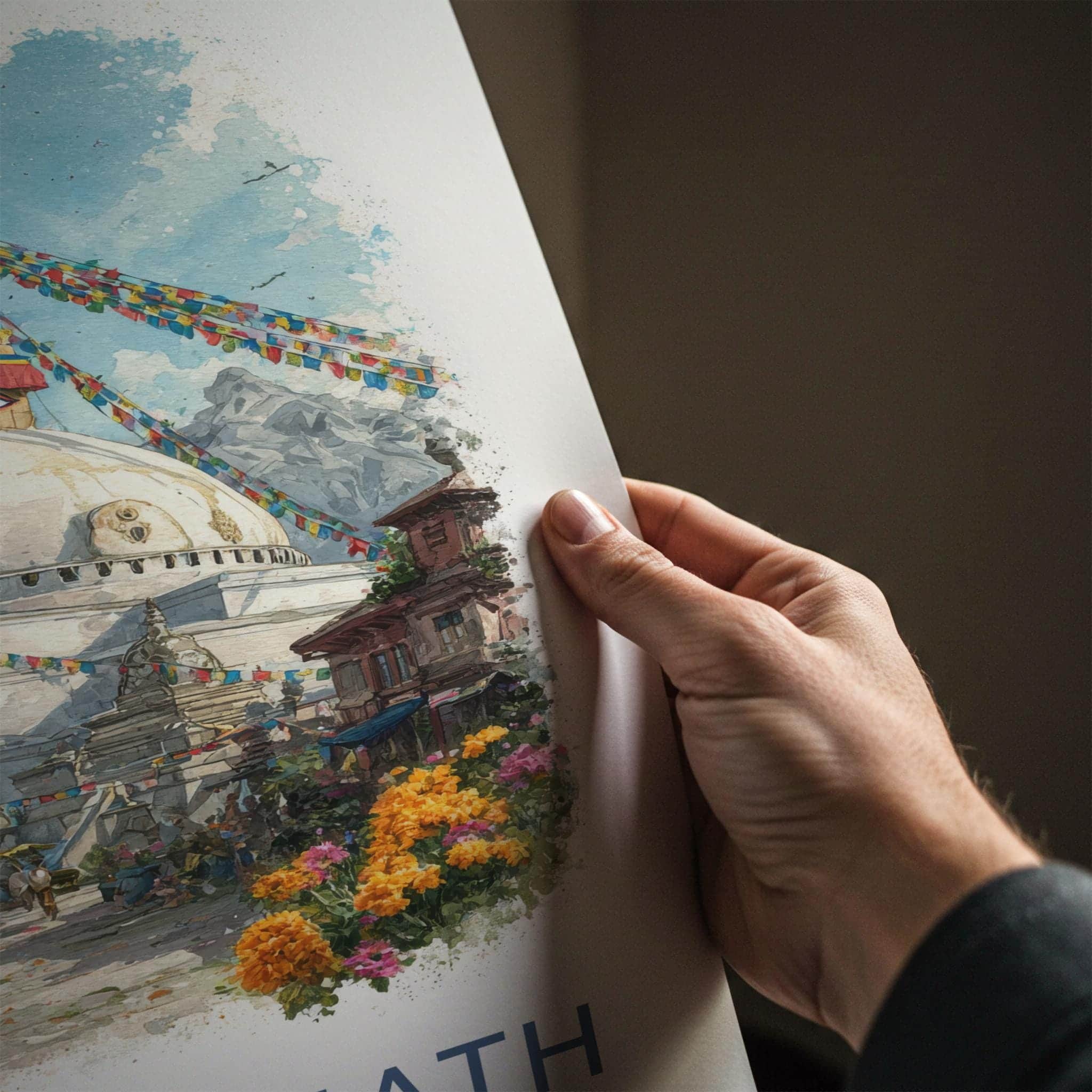 Boudhanath Poster - Nepal Travel Art - Sacred Stupa Flags Home Decor