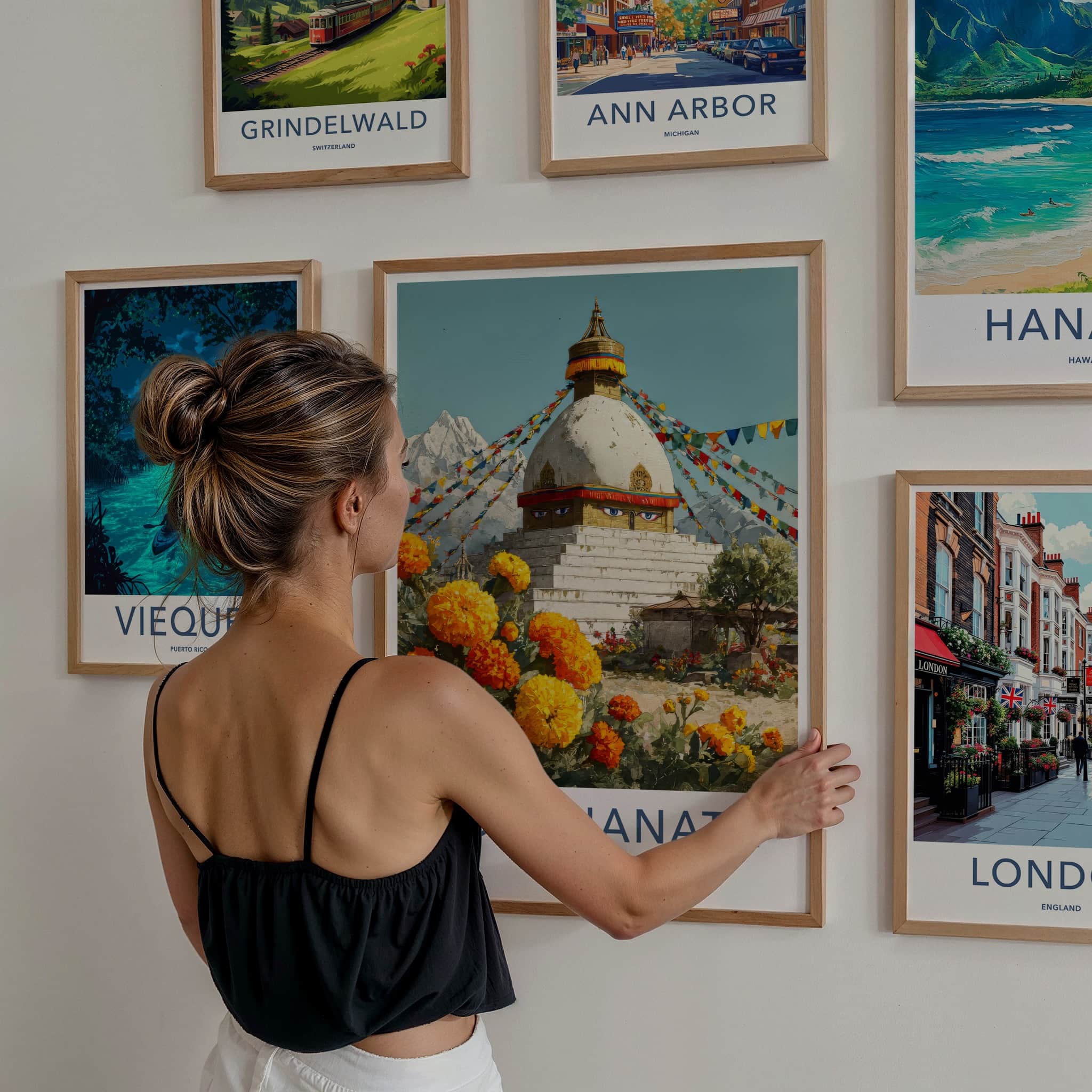Boudhanath Poster Nepal Travel Print Prayer Flags Eyes Home Decor