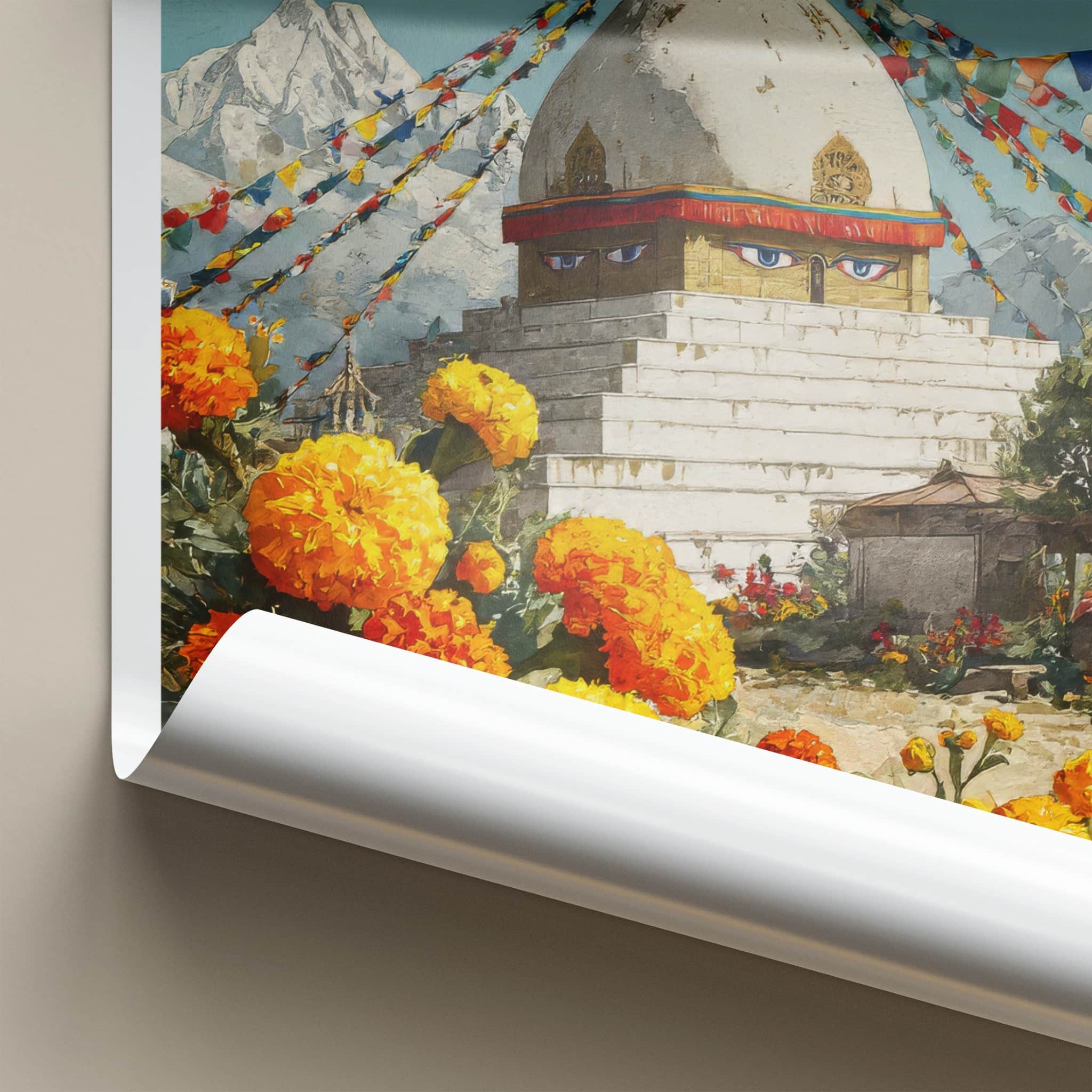 Boudhanath Poster Nepal Travel Print Prayer Flags Eyes Home Decor