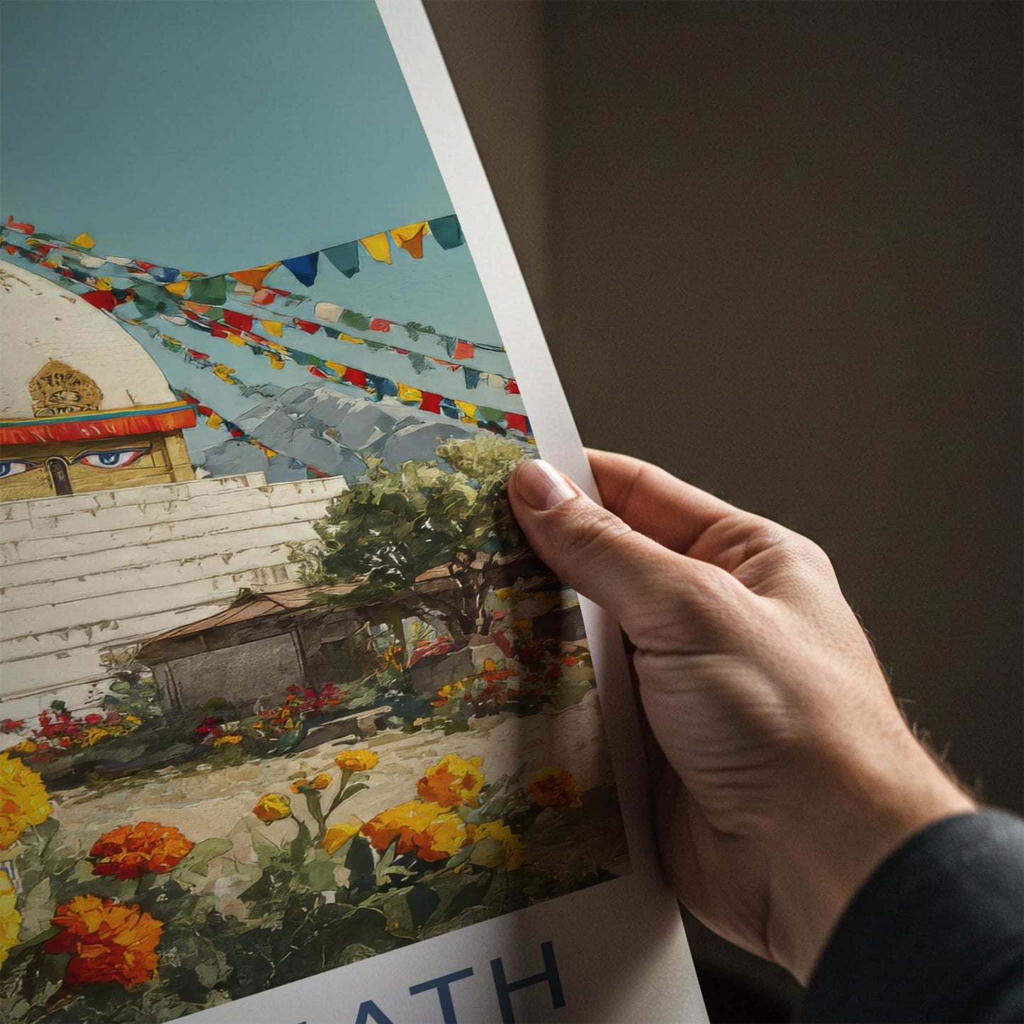 Boudhanath Poster Nepal Travel Print Prayer Flags Eyes Home Decor