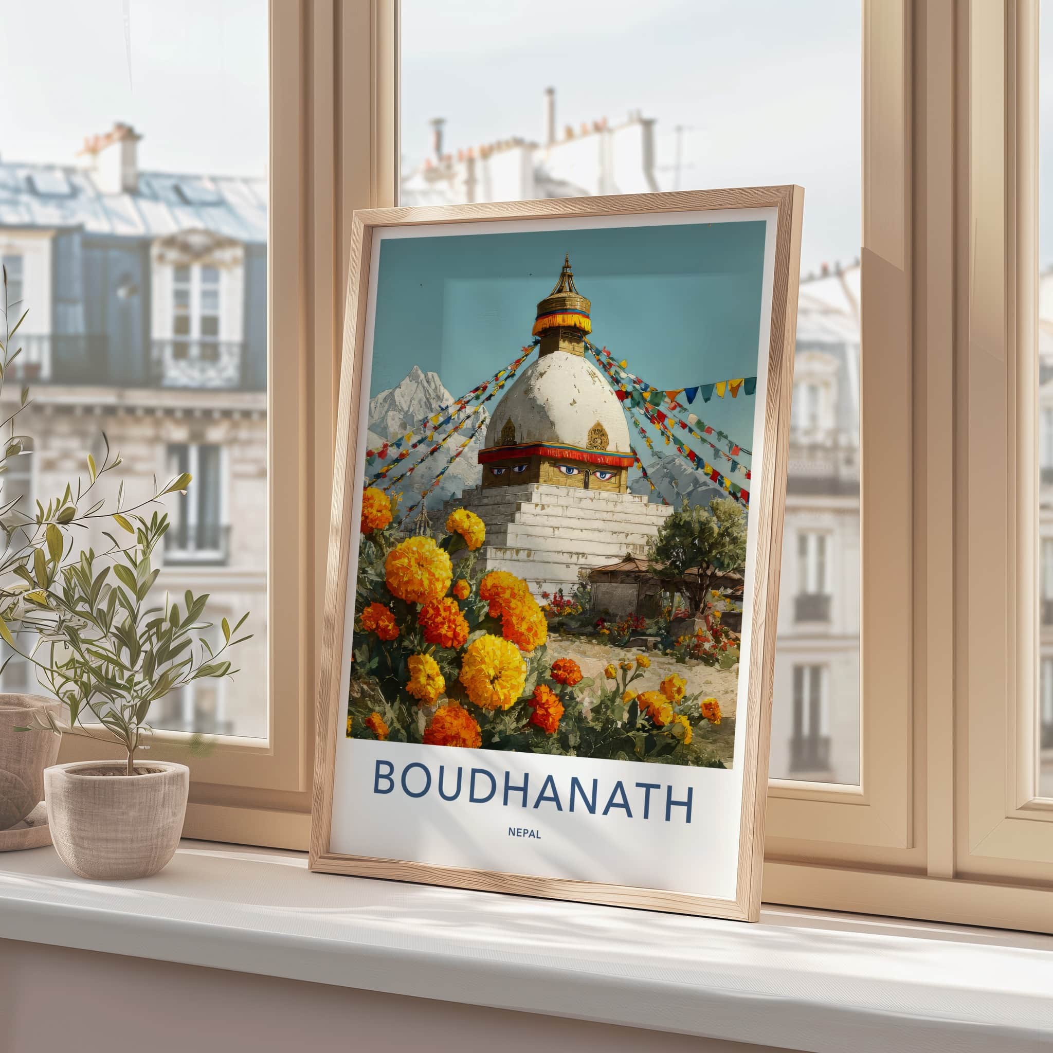 Boudhanath Poster Nepal Travel Print Prayer Flags Eyes Home Decor