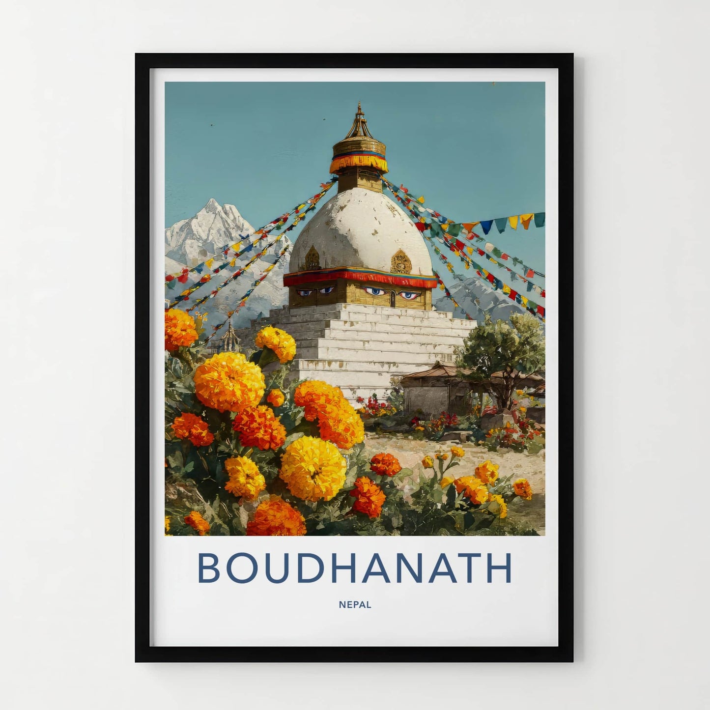 Boudhanath Poster Nepal Travel Print Prayer Flags Eyes Home Decor
