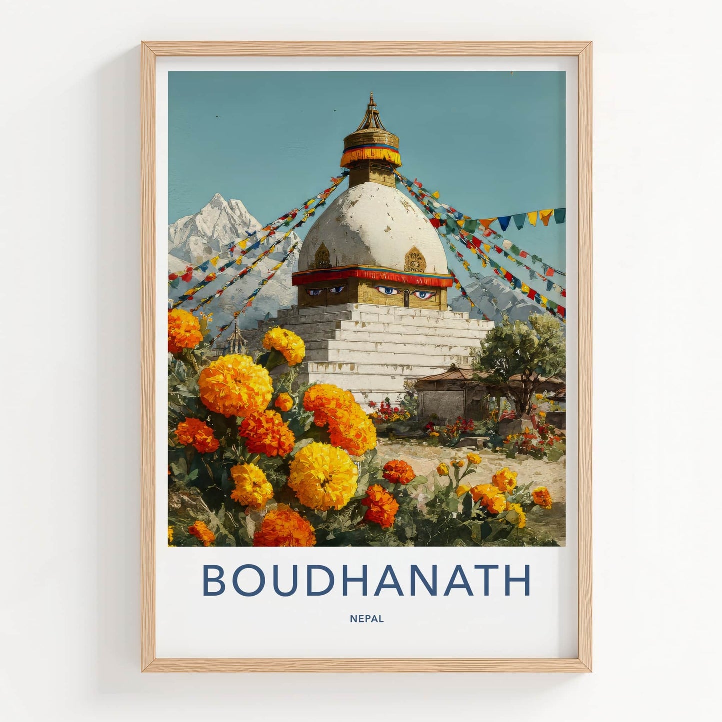 Boudhanath Poster Nepal Travel Print Prayer Flags Eyes Home Decor