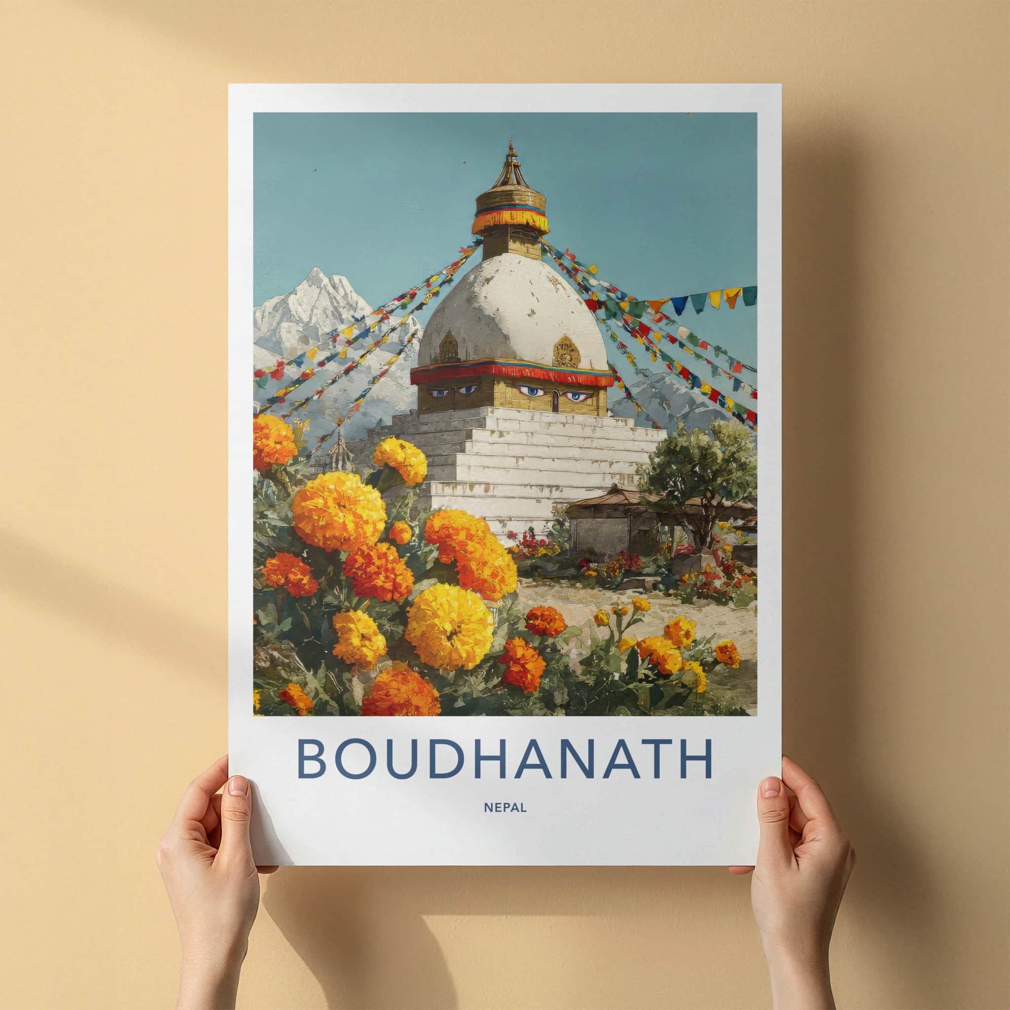 Boudhanath Poster Nepal Travel Print Prayer Flags Eyes Home Decor