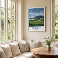 Boulder Poster - Colorado Travel Art - Flatirons Green Campus Wall Decor