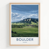 Boulder Poster - Colorado Travel Art - Flatirons Green Campus Wall Decor