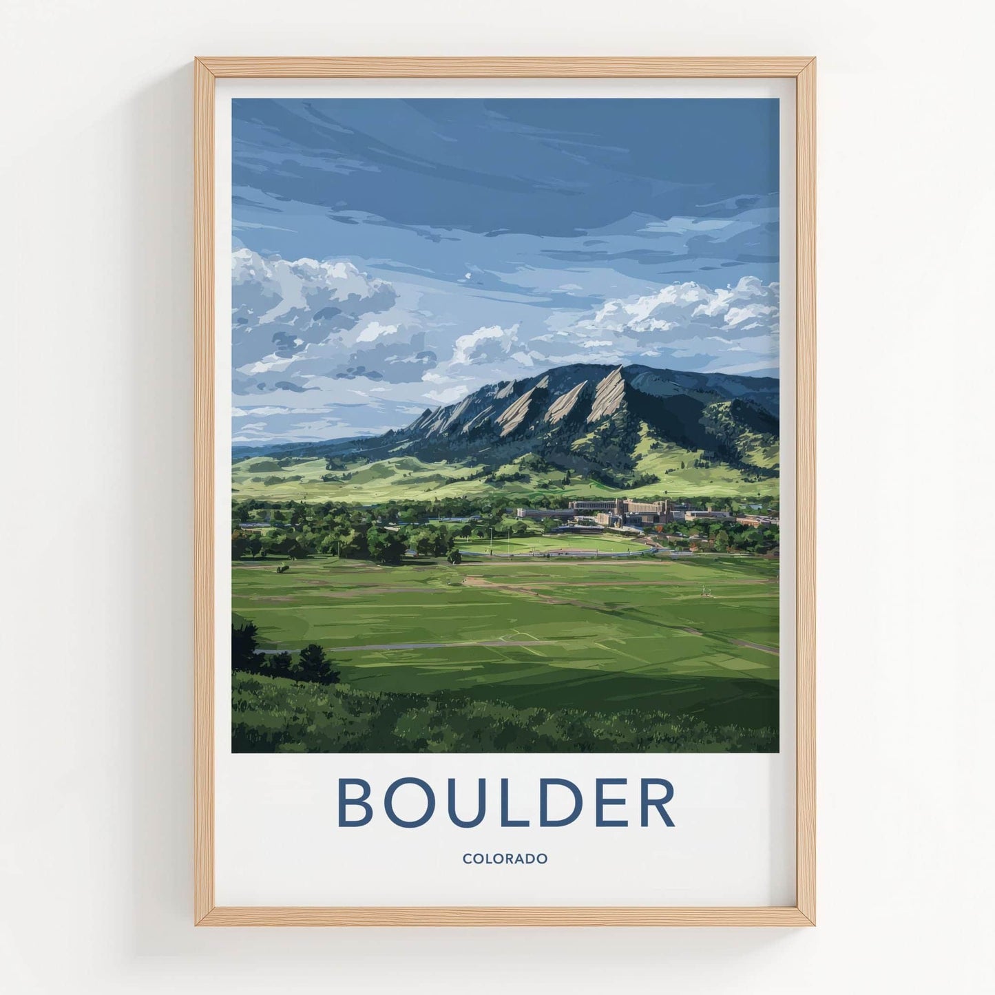 Boulder Poster - Colorado Travel Art - Flatirons Green Campus Wall Decor
