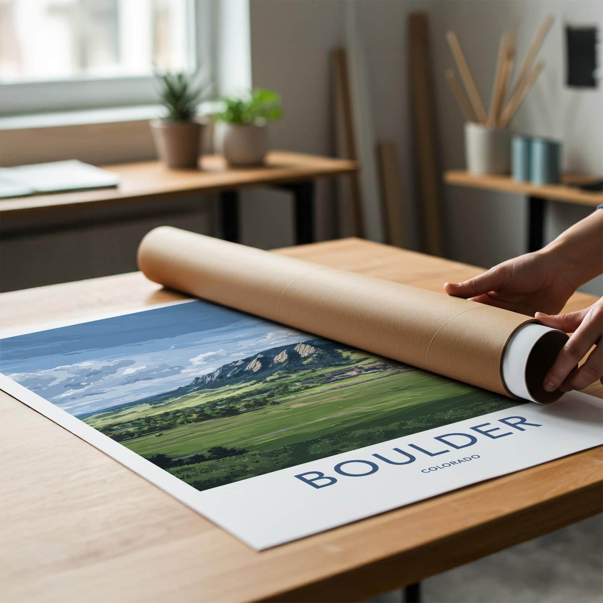 Boulder Poster - Colorado Travel Art - Flatirons Green Campus Wall Decor
