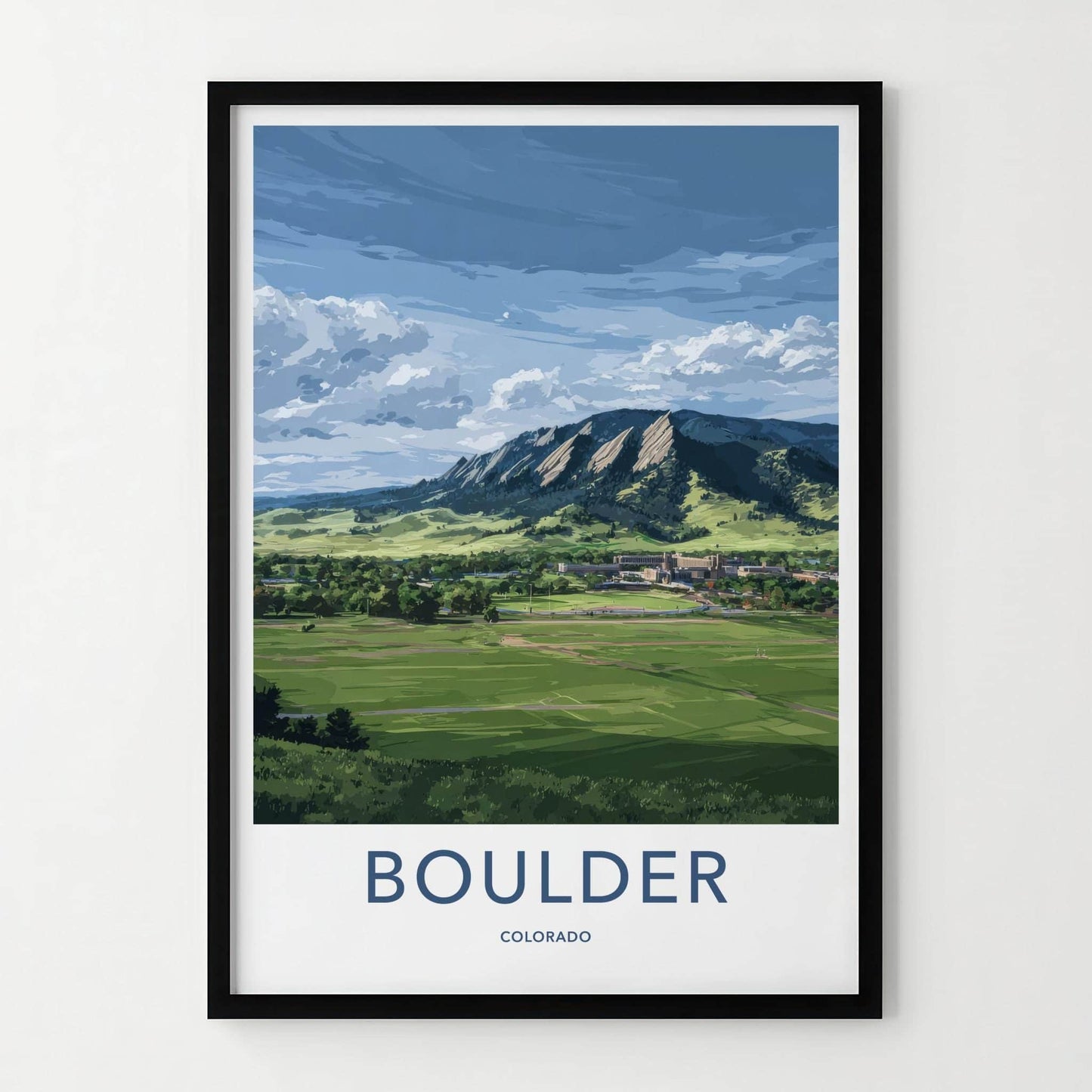 Boulder Poster - Colorado Travel Art - Flatirons Green Campus Wall Decor