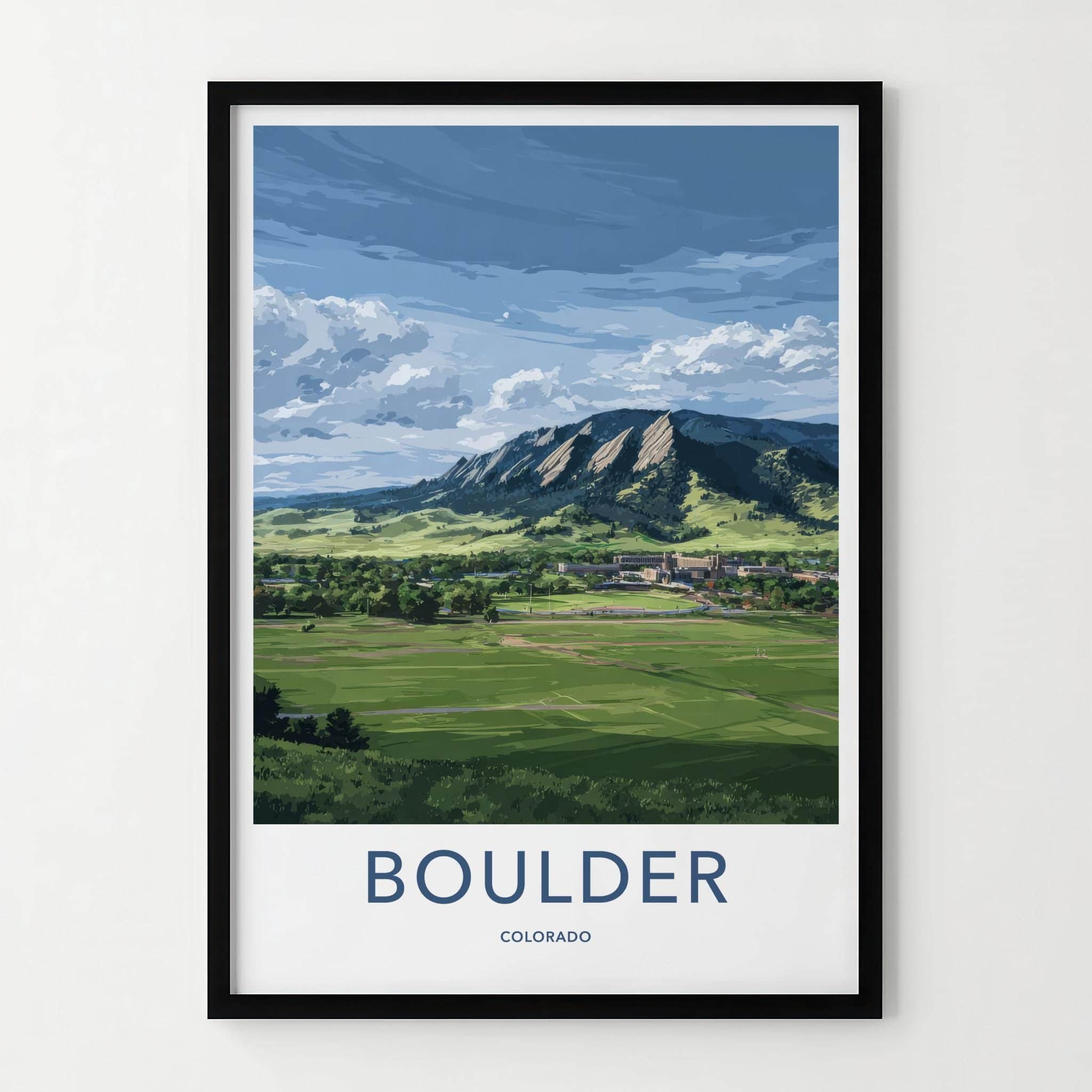 Boulder Poster - Colorado Travel Art - Flatirons Green Campus Wall Decor