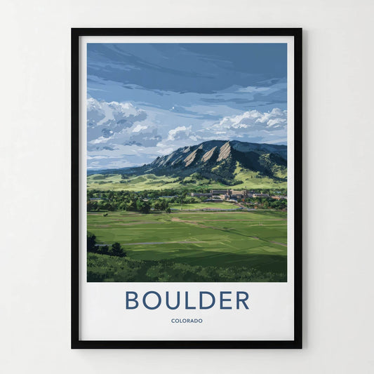 Boulder Poster - Colorado Travel Art - Flatirons Green Campus Wall Decor