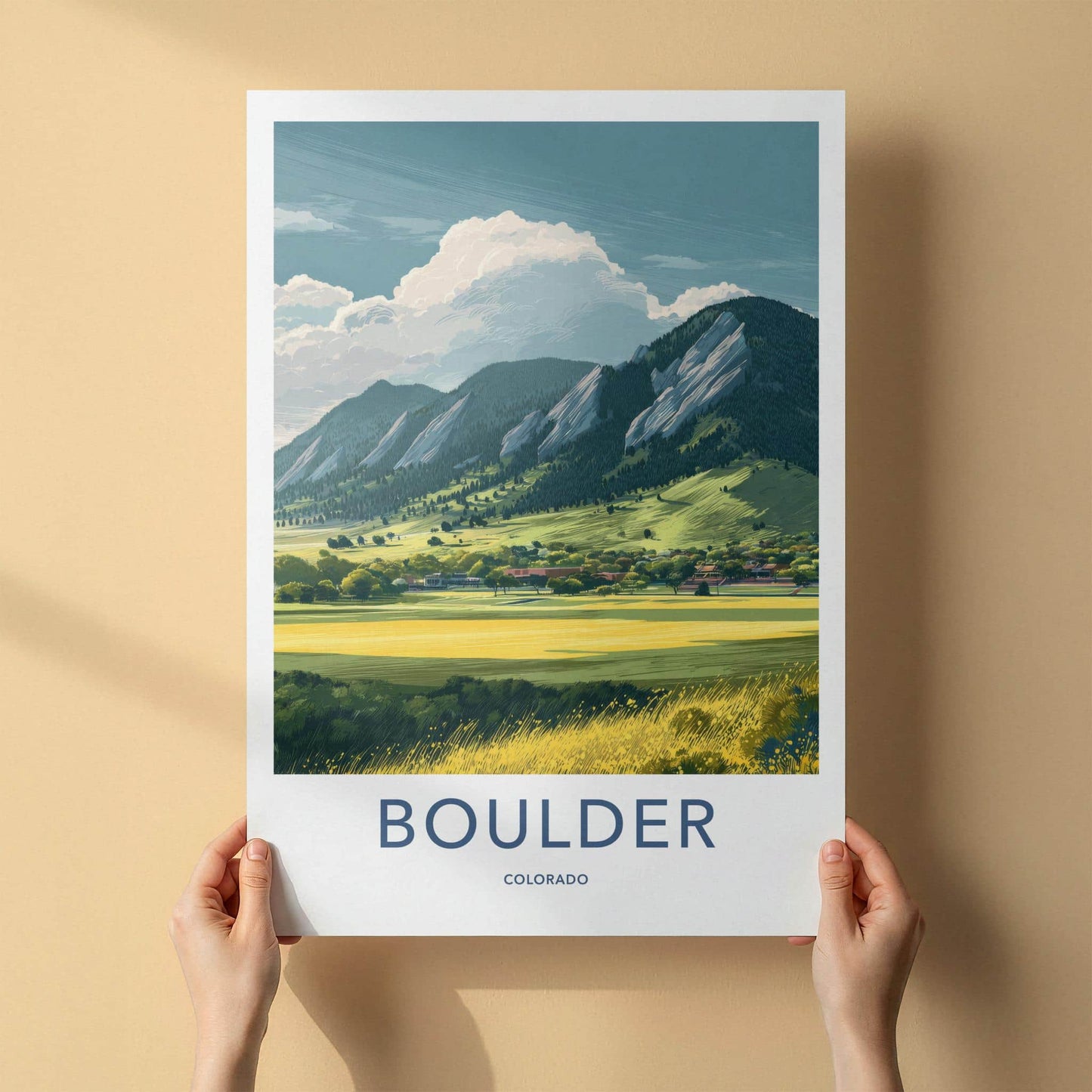 Boulder Poster - Colorado Wall Art - Flatirons Green Hills Home Decor