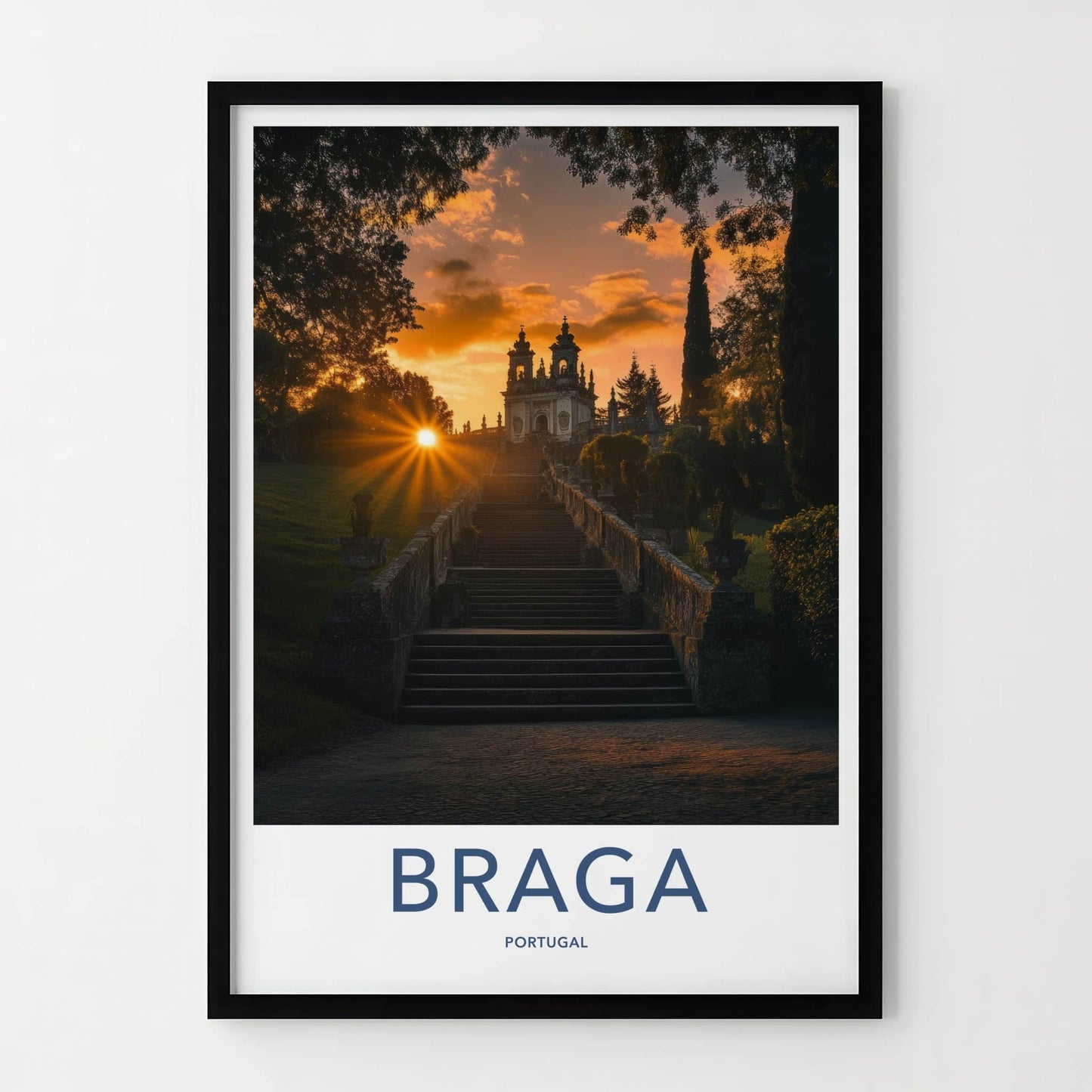 Braga Poster - Portugal Travel Art - Sunset Stairway Sanctuary Home Decor