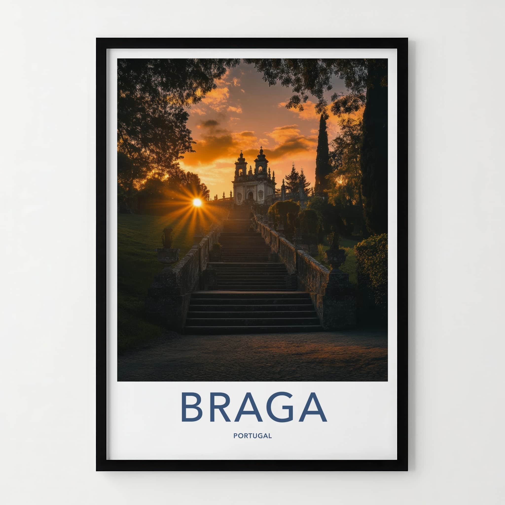 Braga Poster - Portugal Travel Art - Sunset Stairway Sanctuary Home Decor