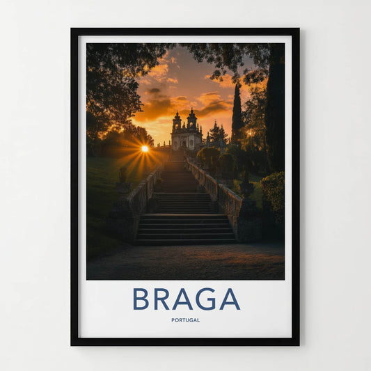 Braga Poster - Portugal Travel Art - Sunset Stairway Sanctuary Home Decor